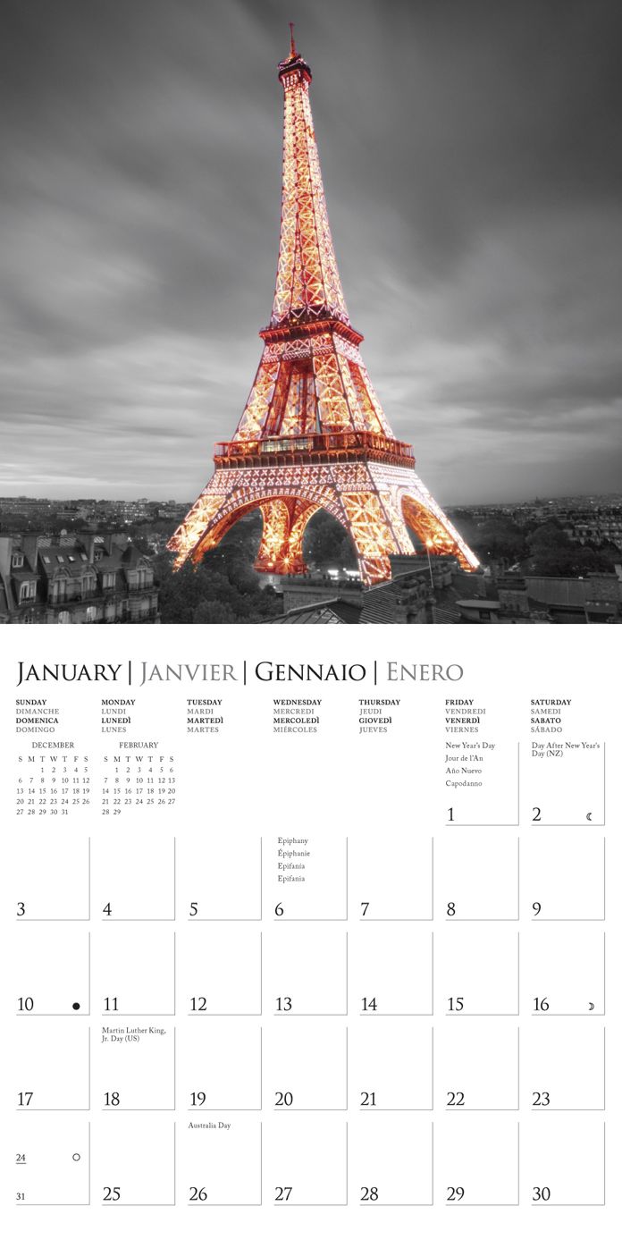2016 Paris Glitz Mini Wall Calendar