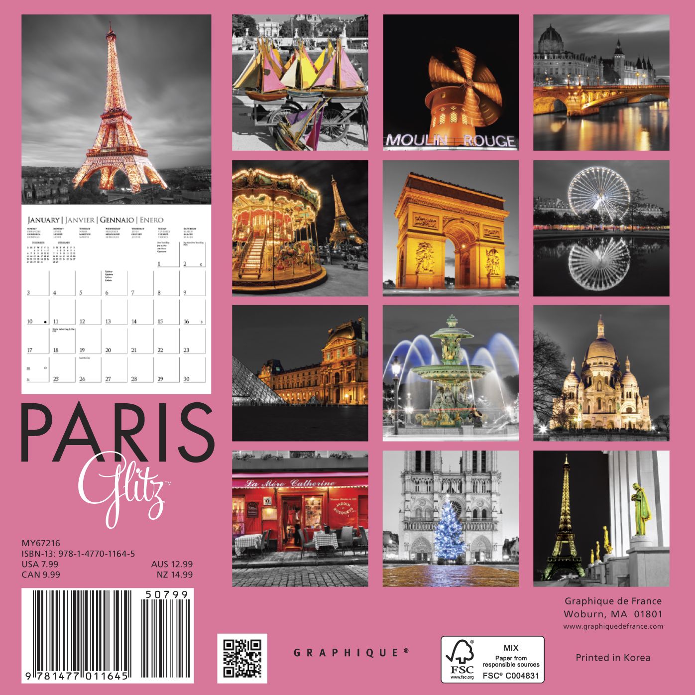 2016 Paris Glitz Mini Wall Calendar