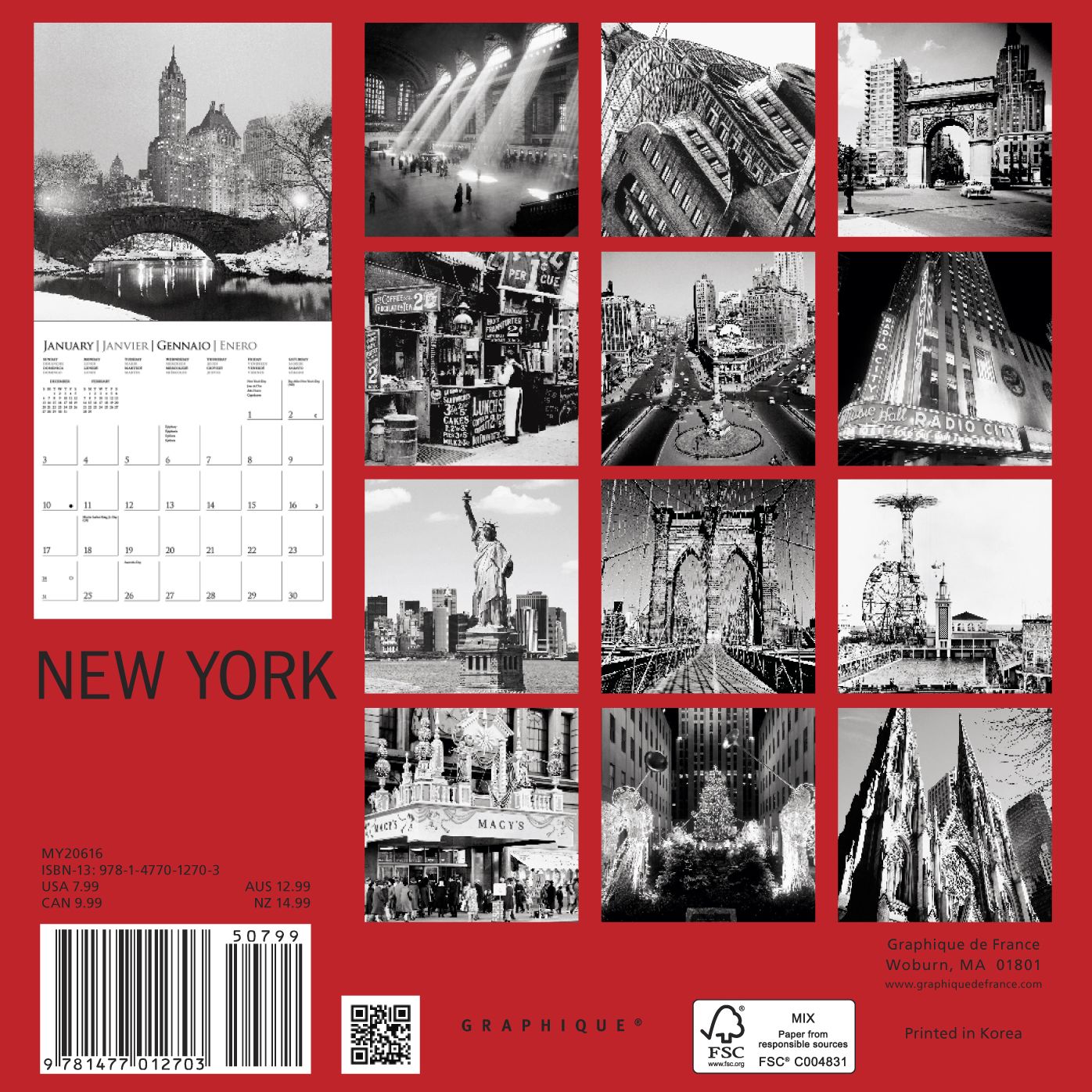 2016 New York Mini Wall Calendar