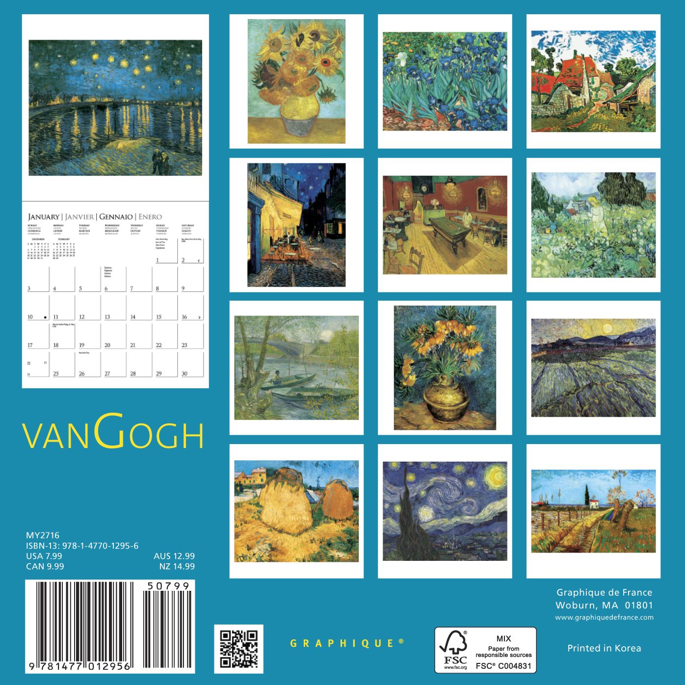 2016 van Gogh Mini Wall Calendar