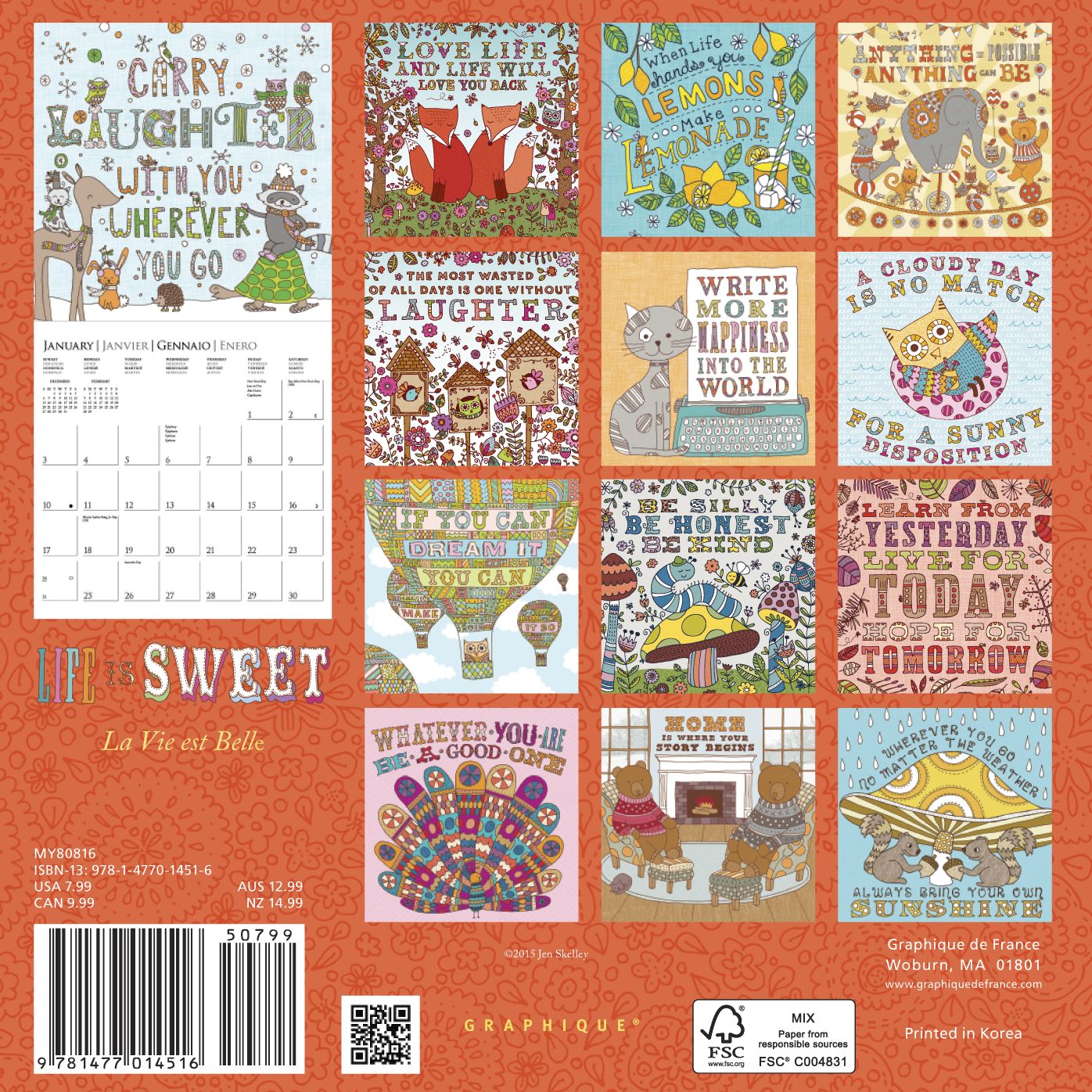 2016 Life is Sweet Mini Wall Calendar