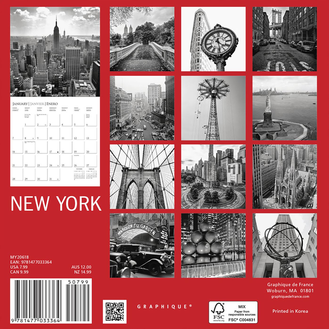 2018 New York Mini Wall Calendar