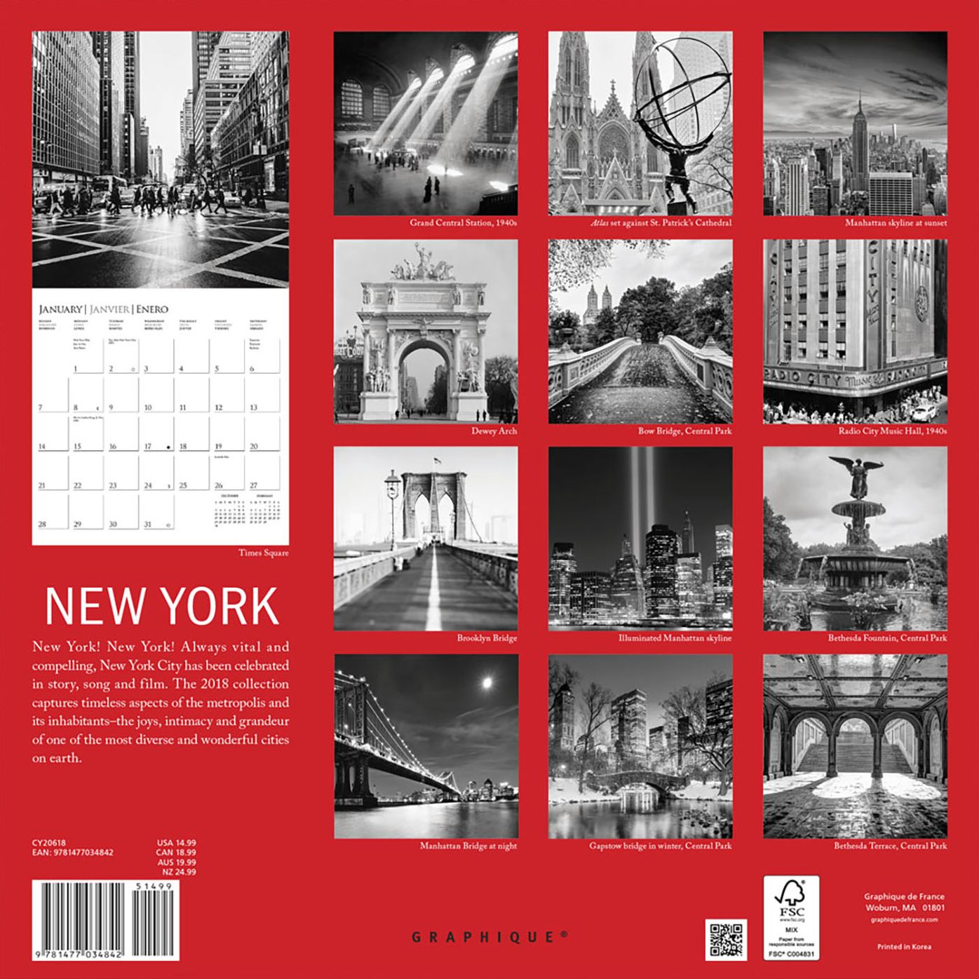 2018 New York Square Wall Calendar