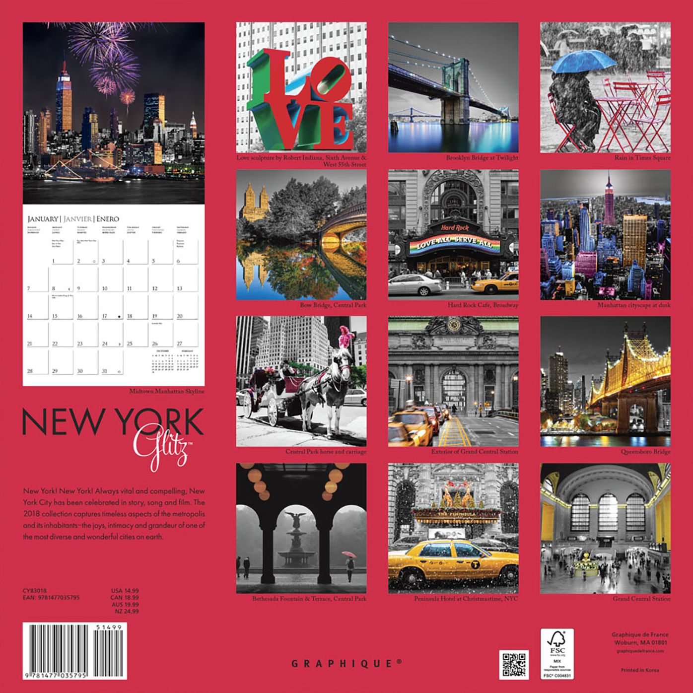 2018 New York Glitz Square Wall Calendar