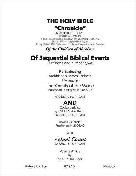 The Holy Bible "Chronicle" of Sequential Biblical Events