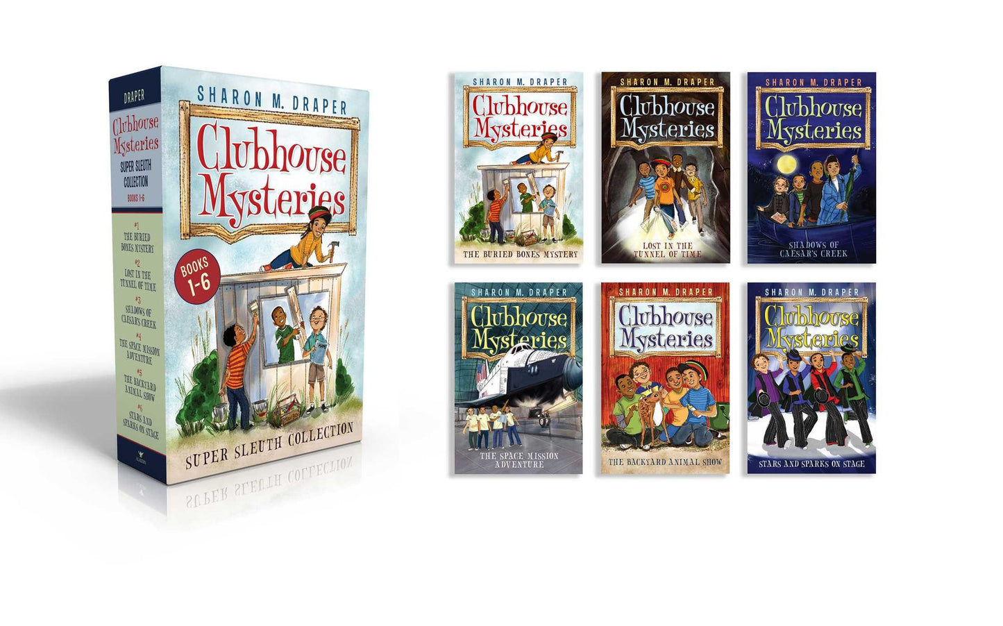 Clubhouse Mysteries Super Sleuth Collection: The Buried Bones Mystery; Lost in the Tunnel of Time; Shadows of Caesar's Creek; The Space Mission Adventure; The Backyard Animal Show; Stars and Sparks on Stage