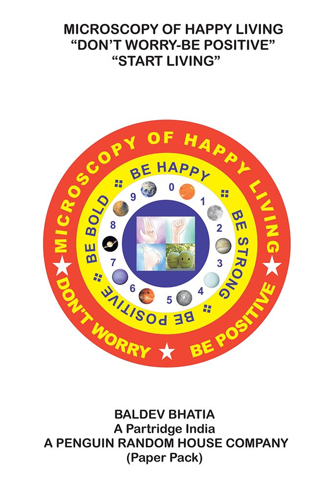 Microscopy of Happy Living - Don't Worry Be Positive - Start Living Be Positive Be Brave Be Strong and Be Happy