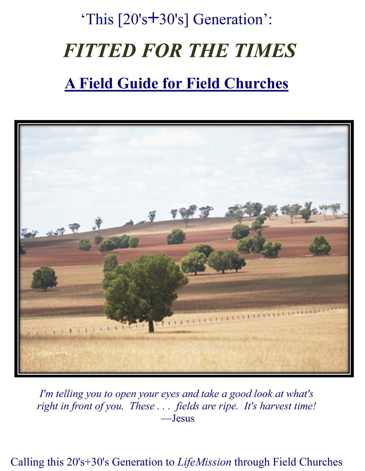 'This [20's+30's] Generation': FITTED FOR THE TIMES: A Field Guide for Field Churches