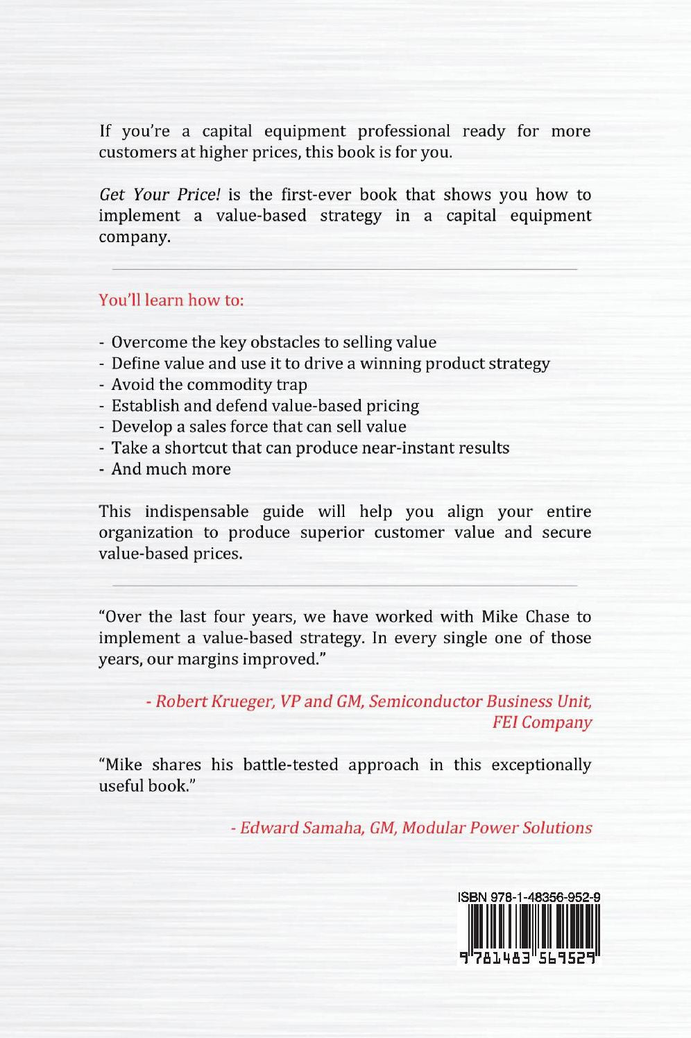 Get Your Price!: Value-Based Strategy for Capital Equipment Companies