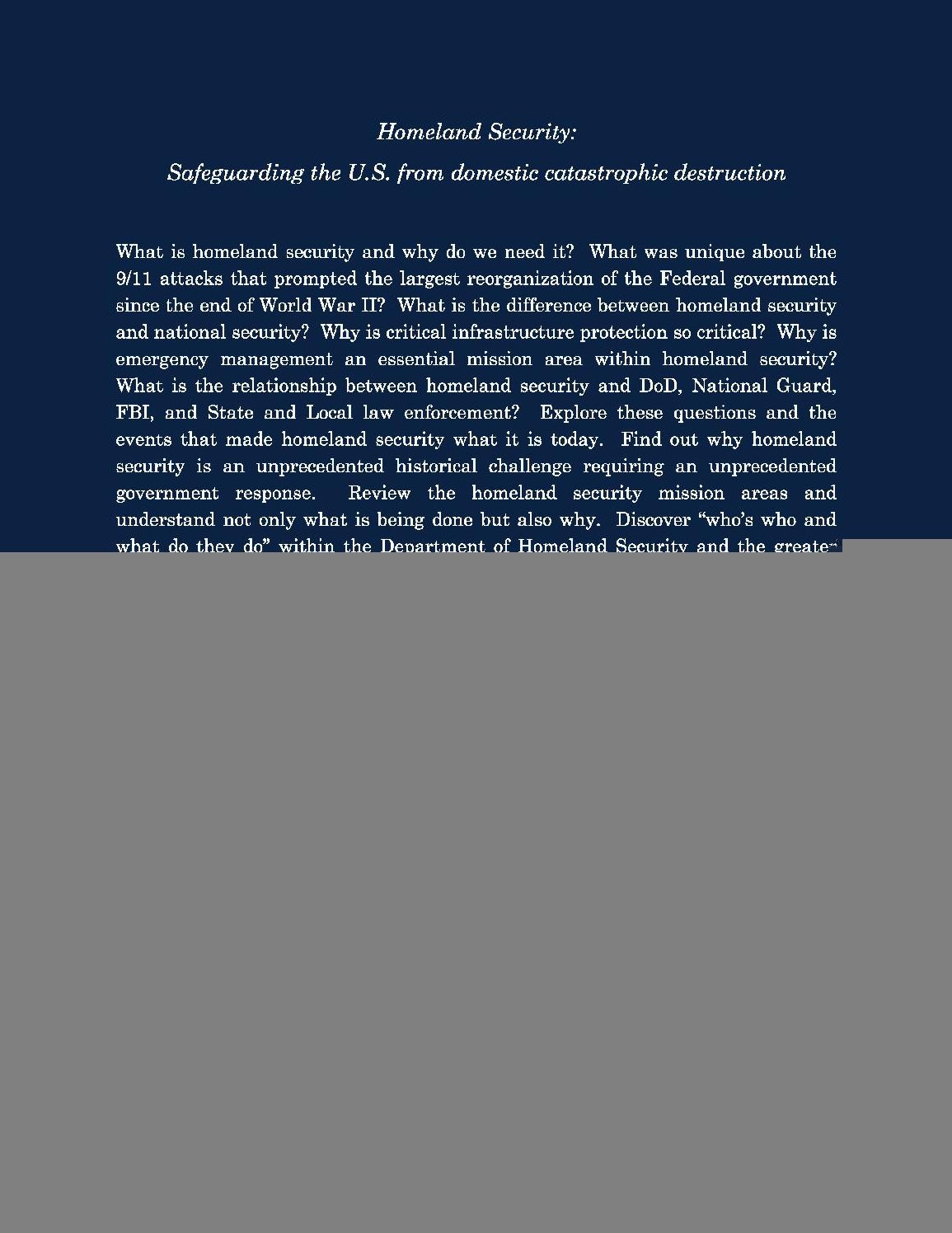 Homeland Security: Safeguarding the U.S. from Domestic Catastrophic Destruction