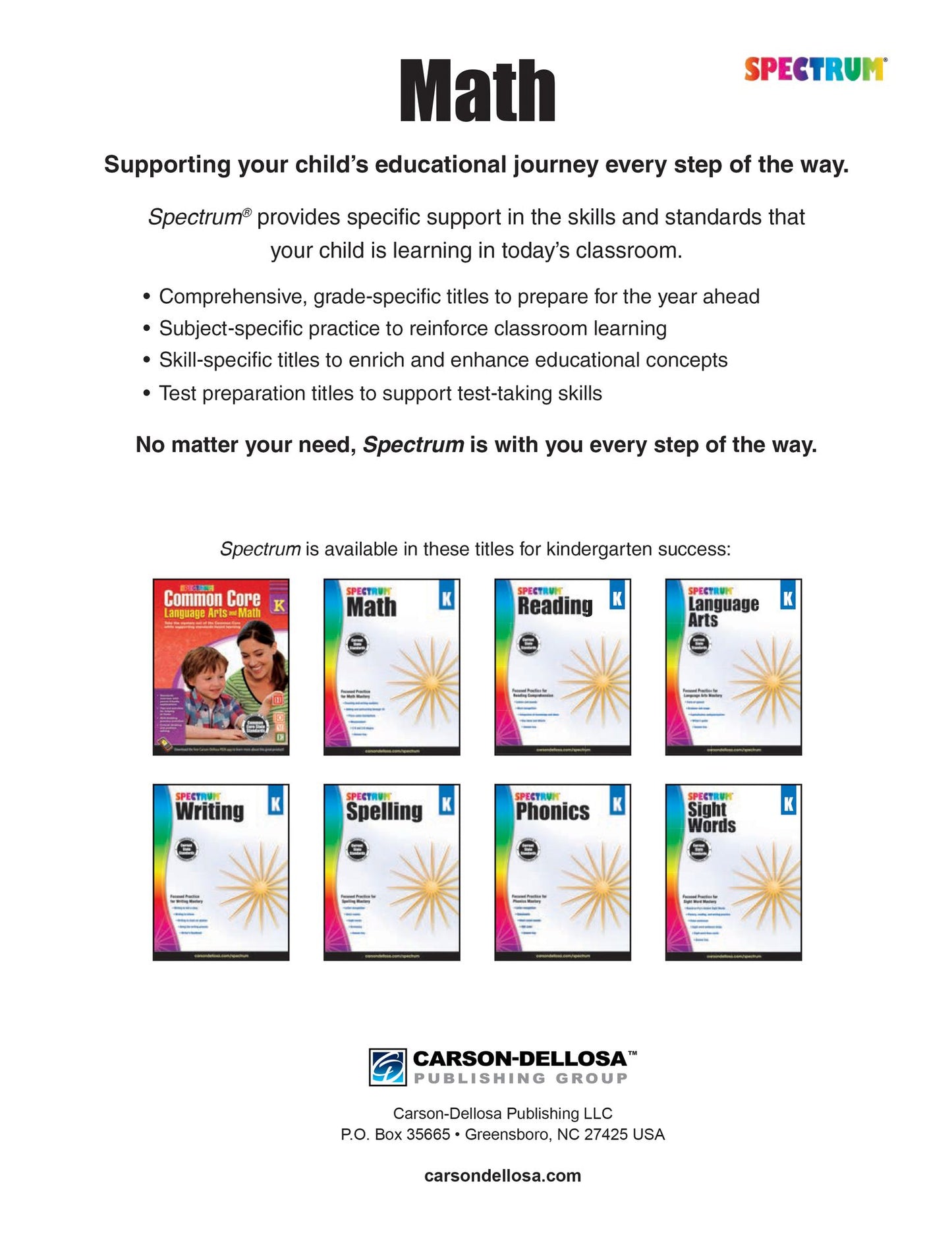 Spectrum Math Workbook, Grade K