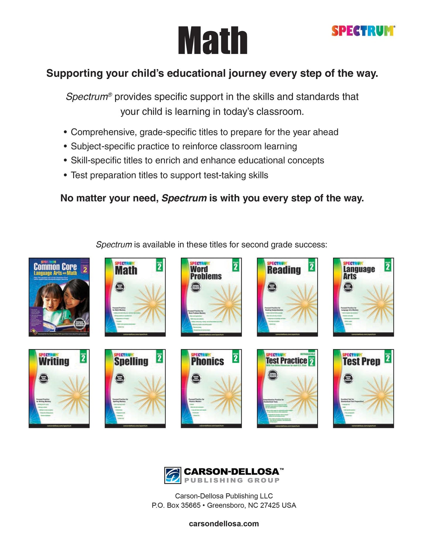 Carson Dellosa CD-704562 Spectrum Math Gr 2