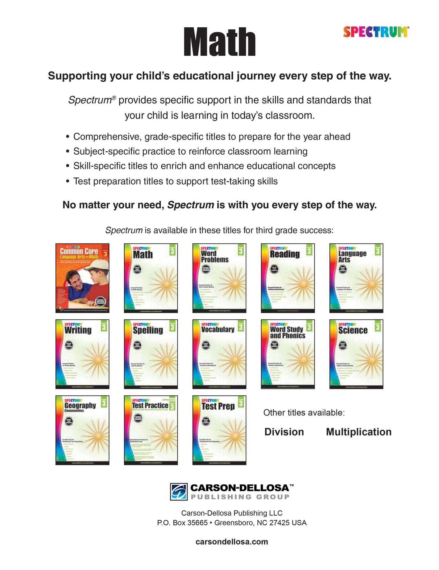 Carson Dellosa CD-704563 Spectrum Math Gr 3