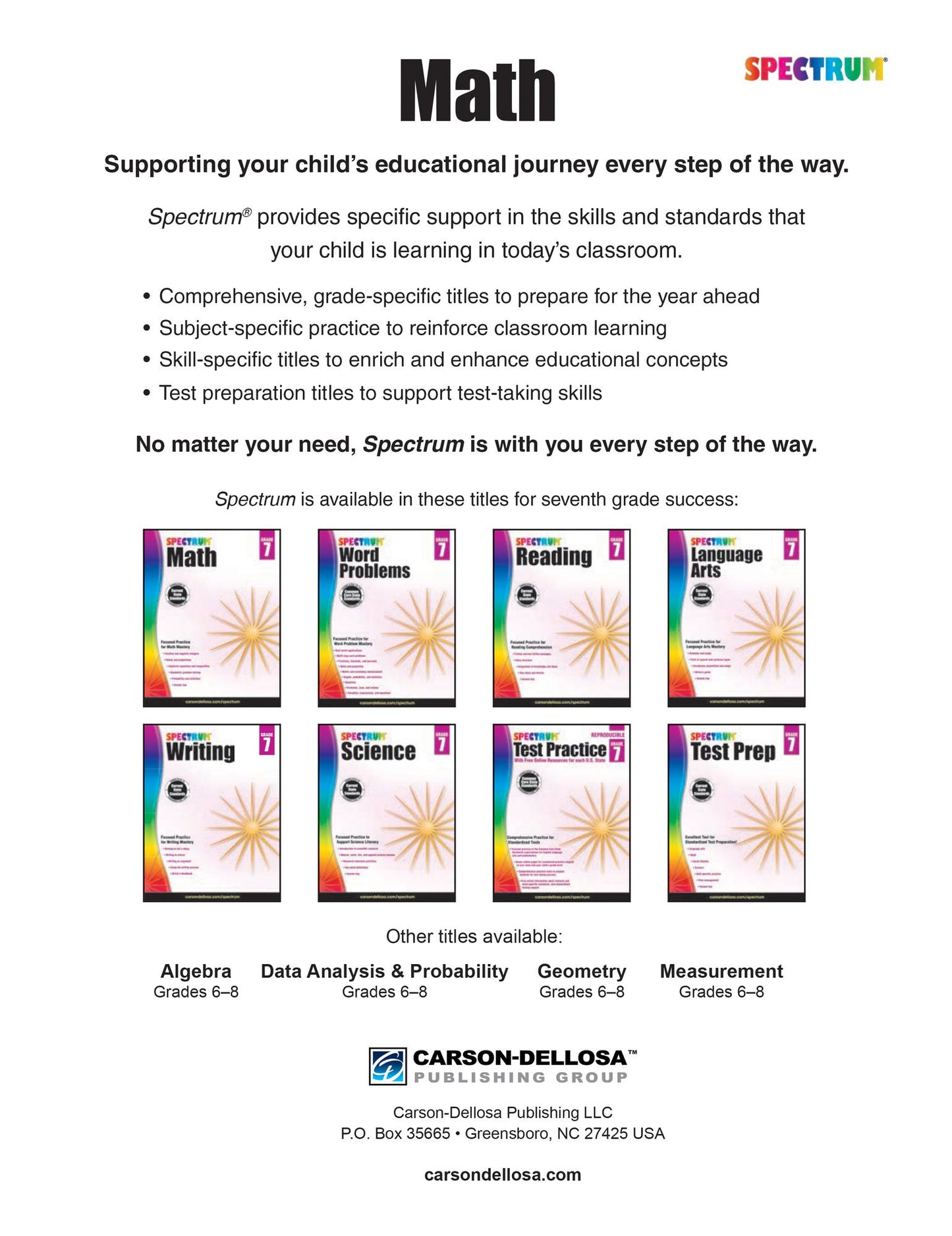 Carson Dellosa CD-704567 Spectrum Math Gr 7