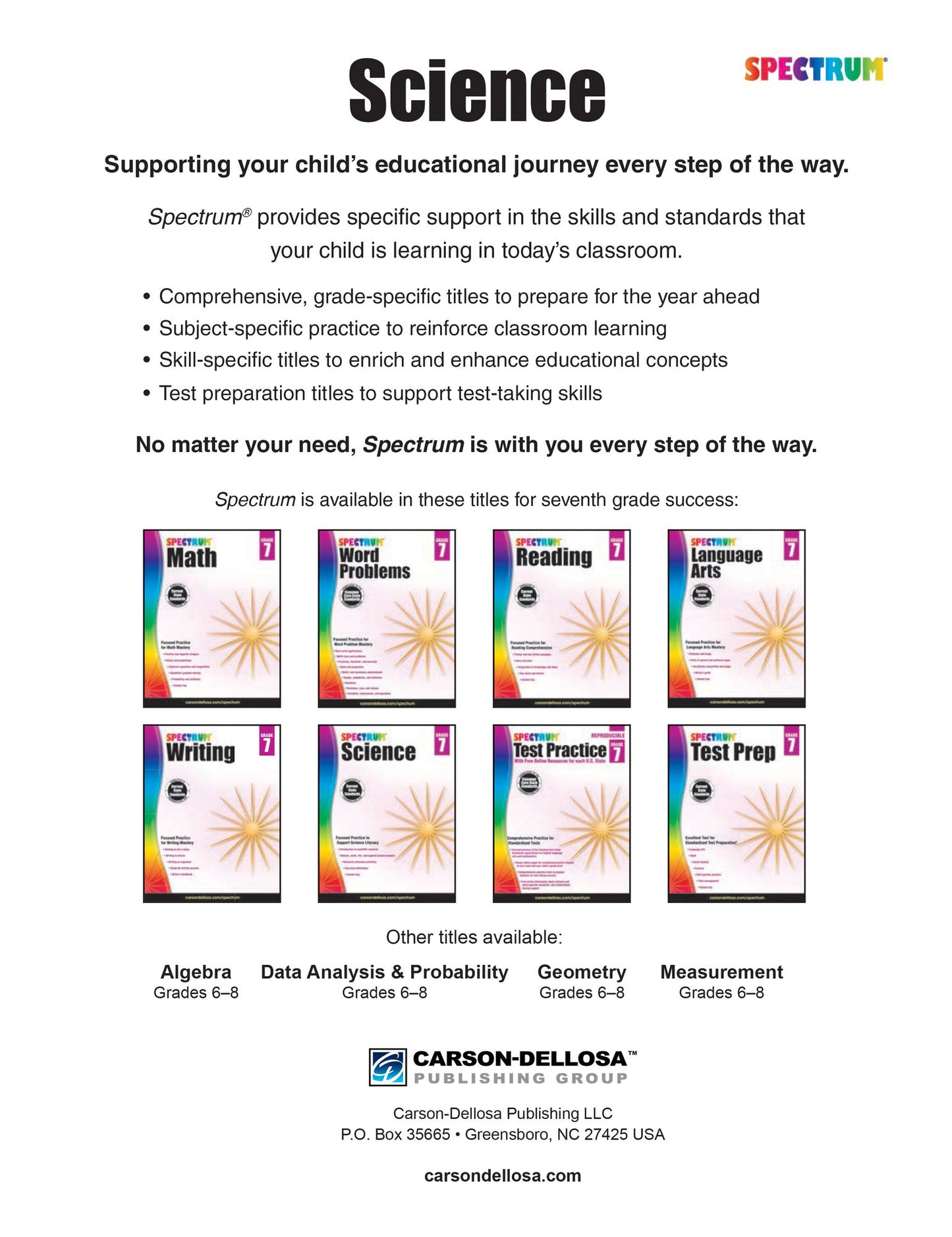 Carson Dellosa CD-704620 Spectrum Science Gr 7