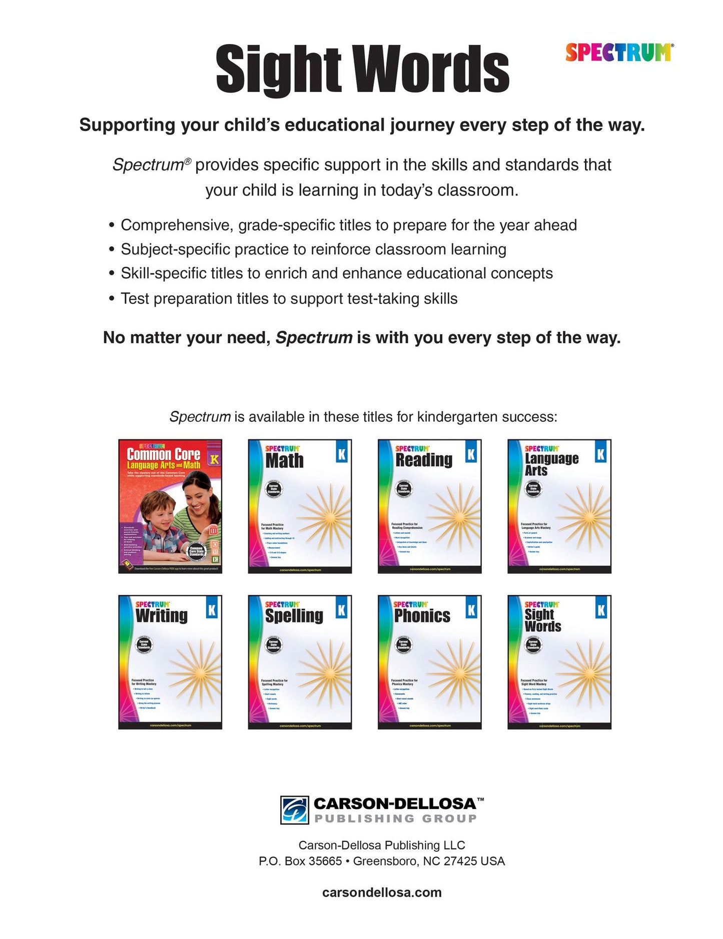 Spectrum Sight Words Grade K