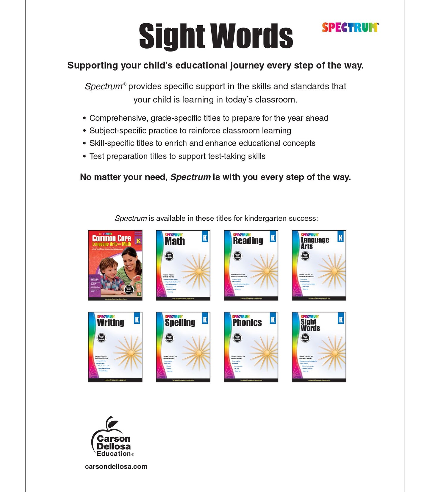 Spectrum Sight Words Grade K