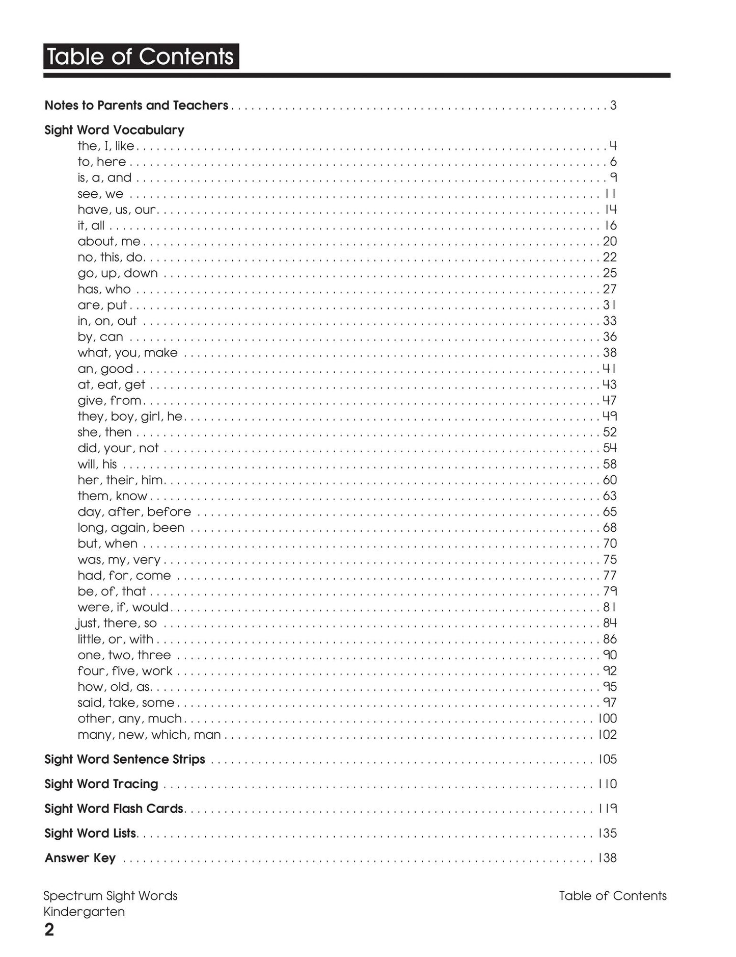 Spectrum Sight Words Grade K
