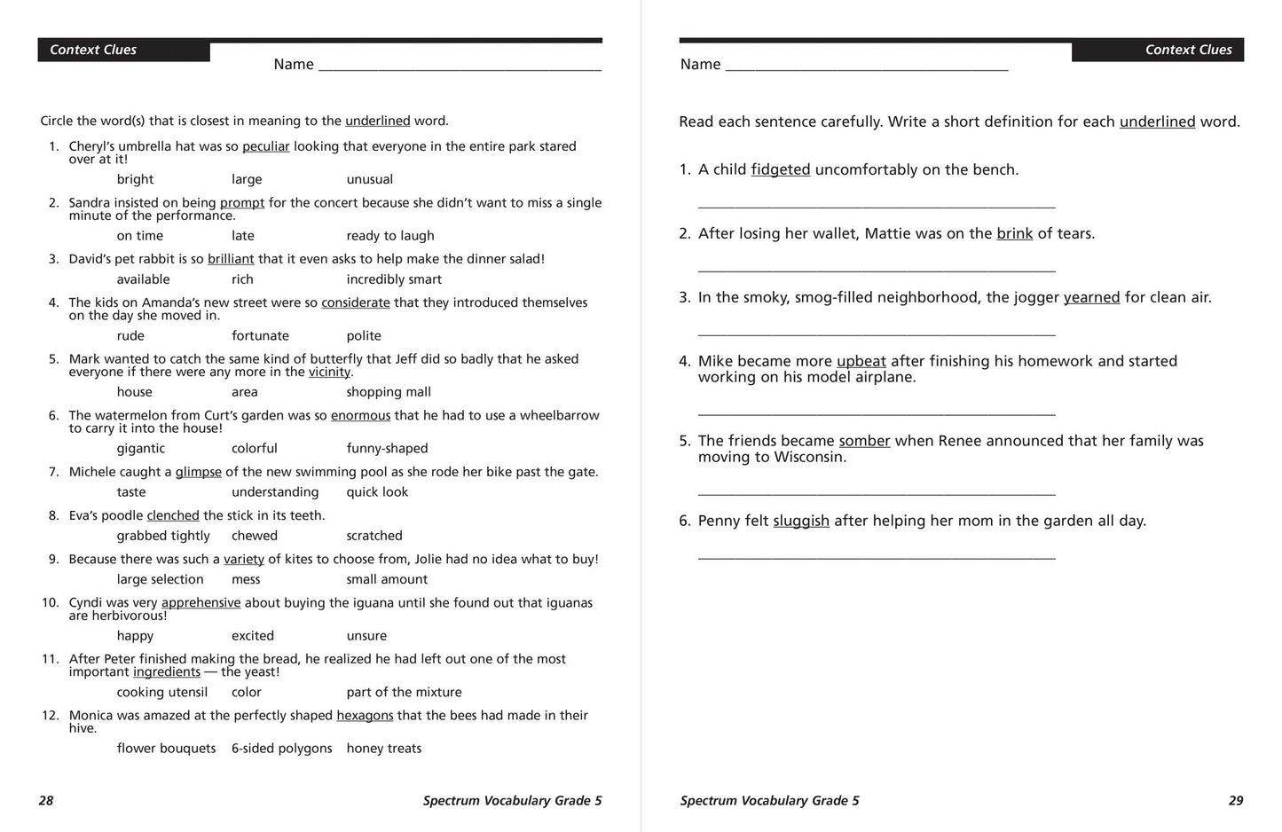 Spectrum Vocabulary Grade 5