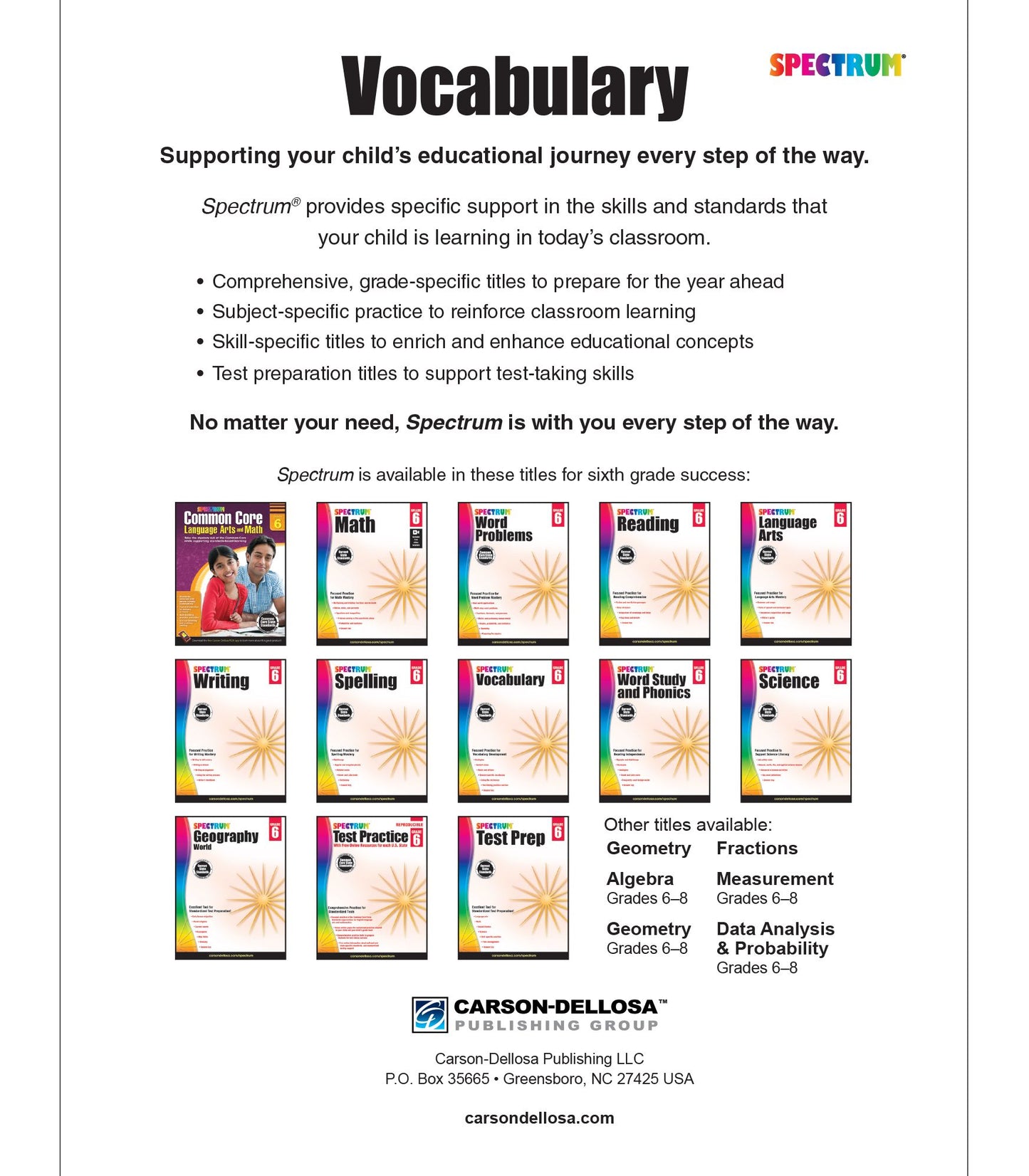 Spectrum Vocabulary Grade 6