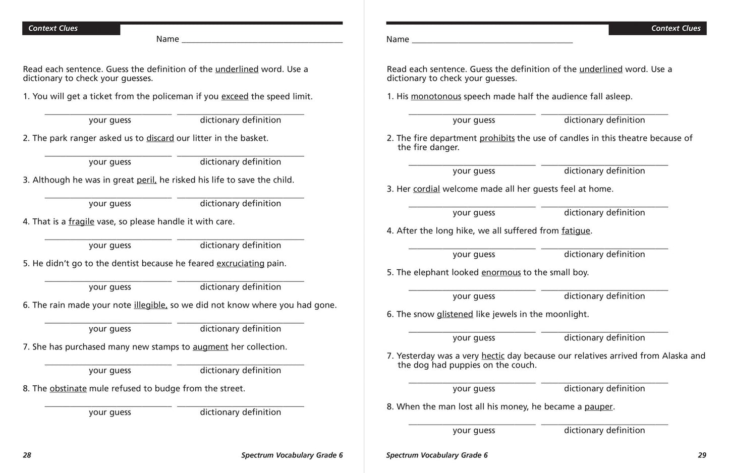 Spectrum Vocabulary Grade 6