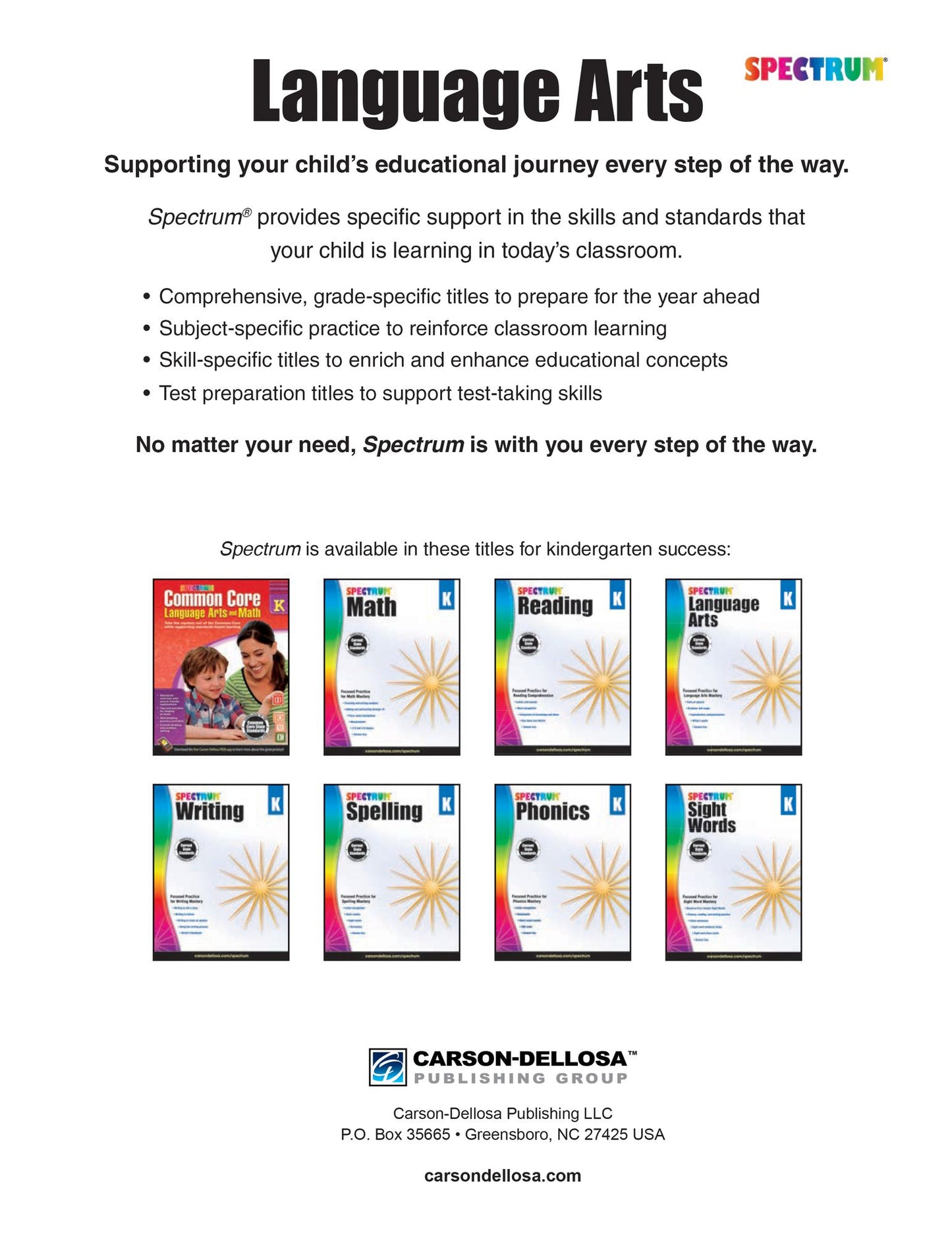 Spectrum Language Arts, Grade K