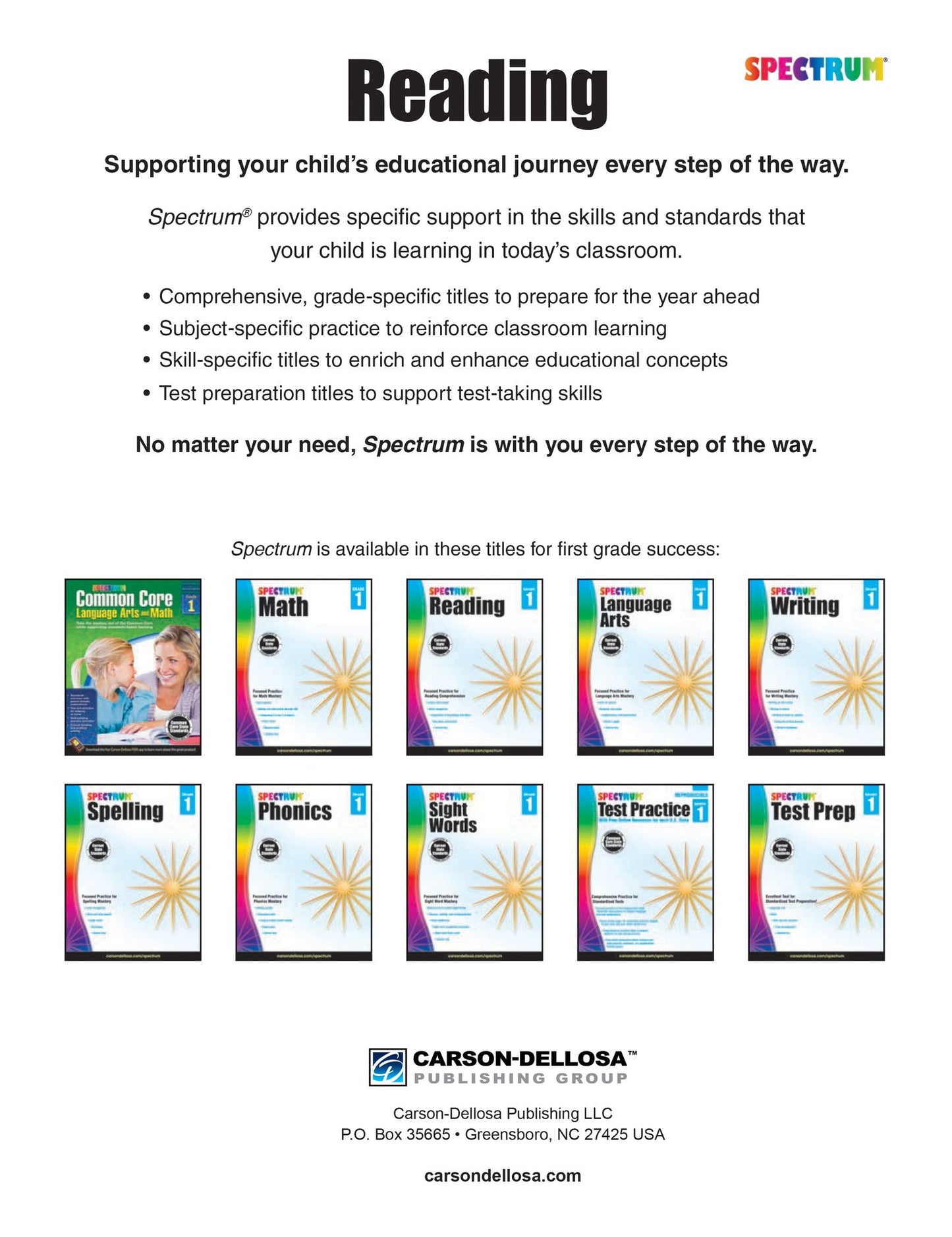 Spectrum Reading Workbook, Grade 1