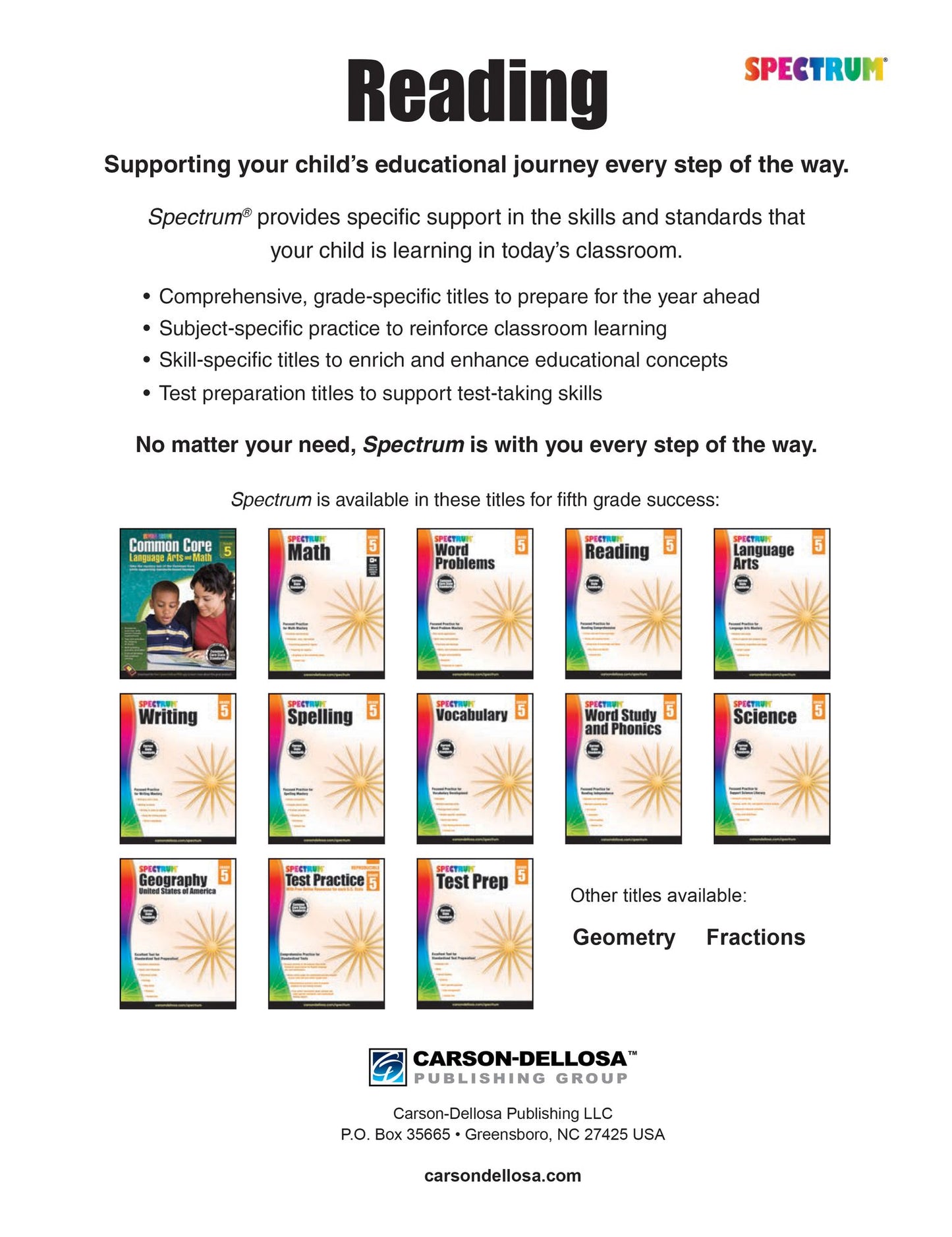 Spectrum Reading Workbook, Grade 5