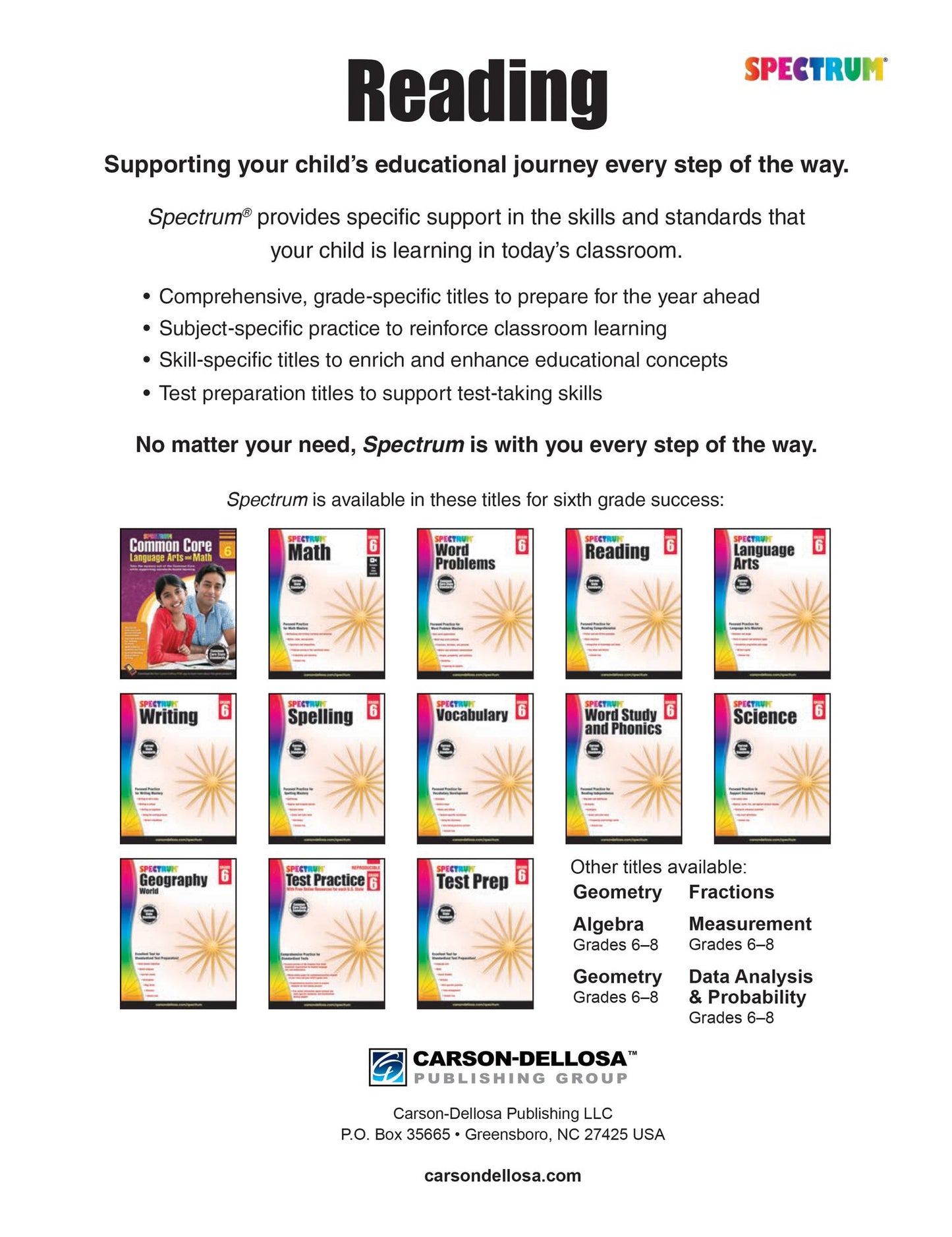 Spectrum Reading Workbook Grade 6