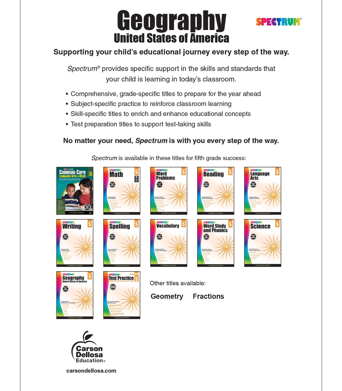 Spectrum Geography, Grade 5: United States of America