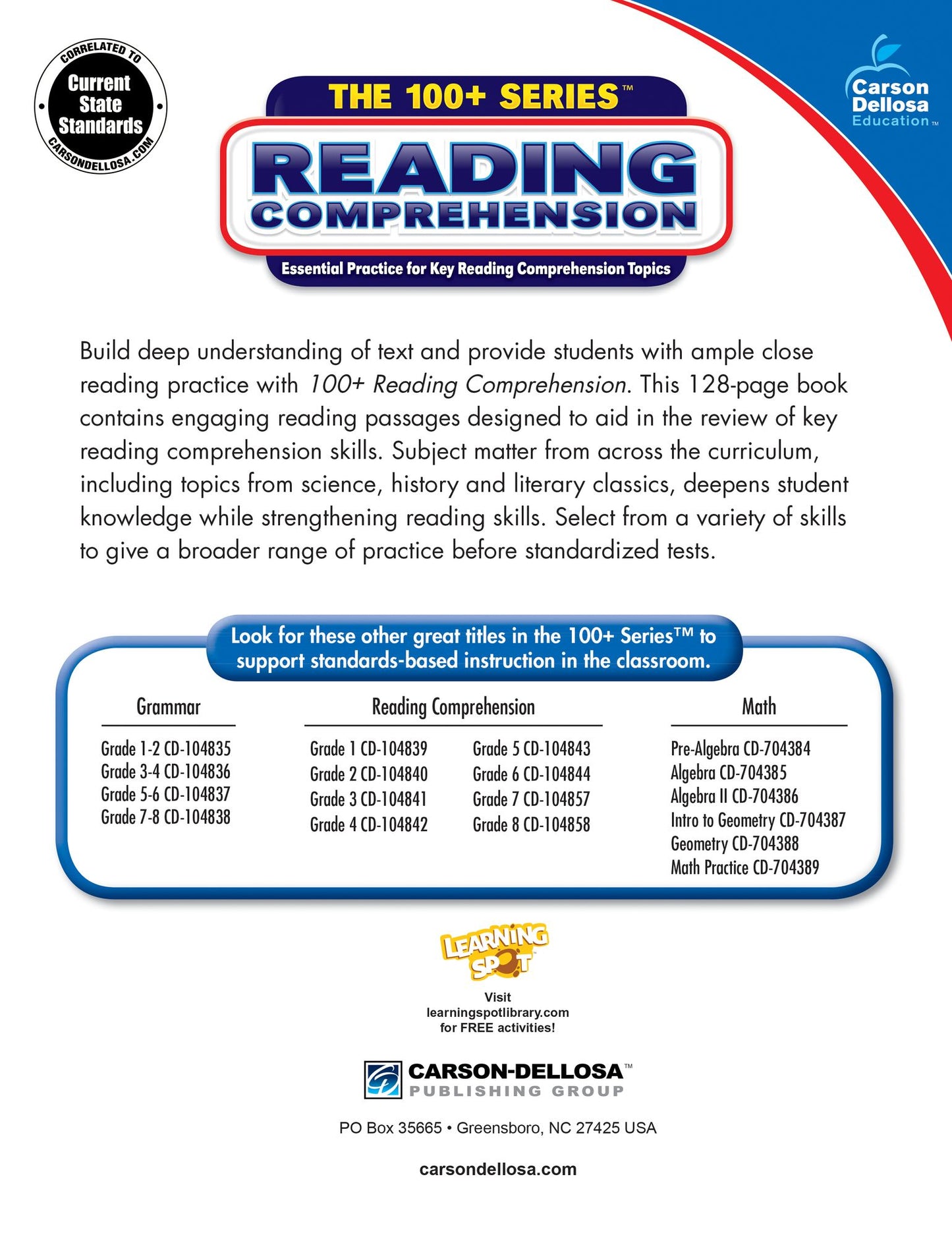 Reading Comprehension, Grade 8