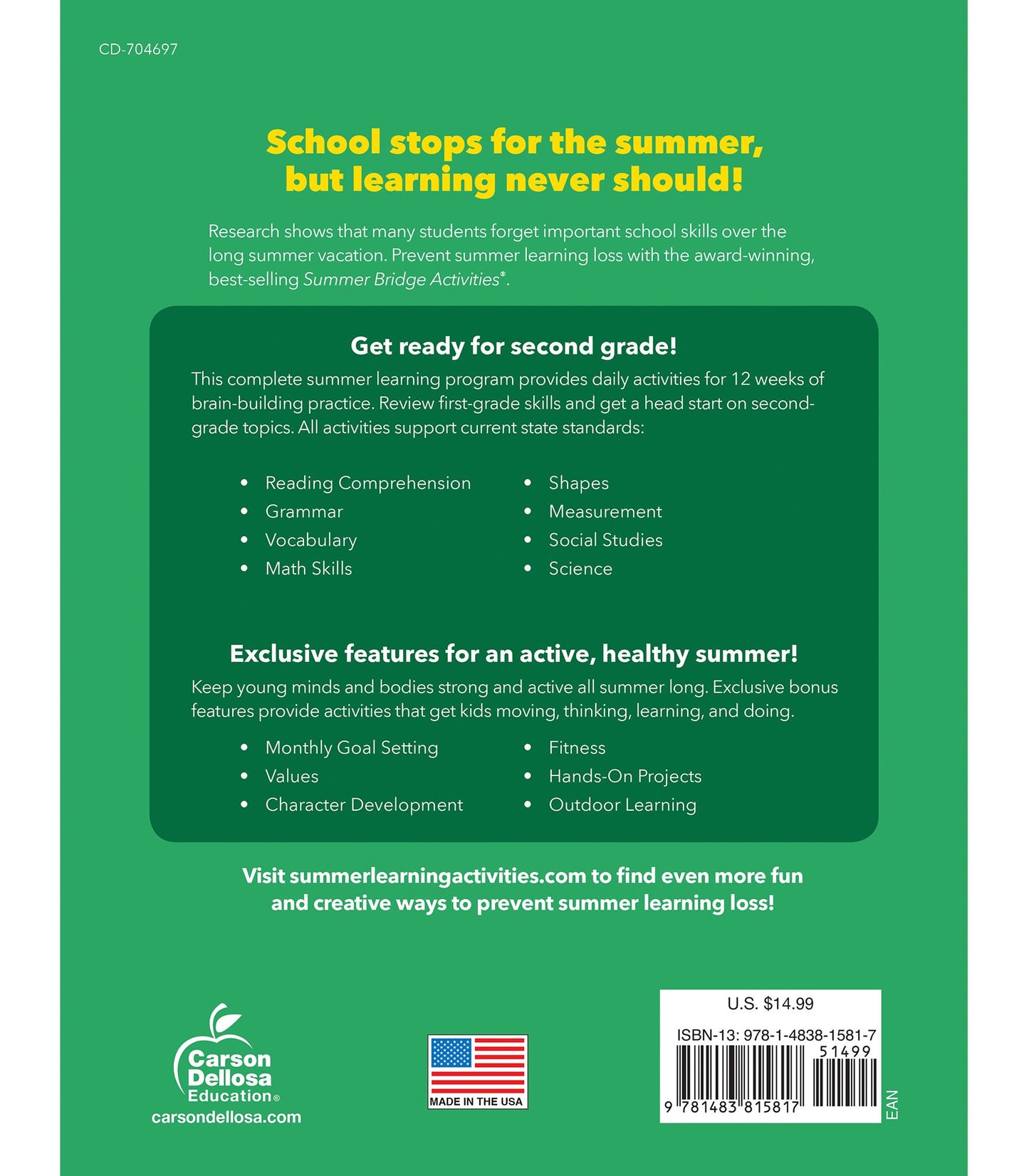 Summer Bridge Activities, Grades 1 - 2: Bridging Grades First to Second