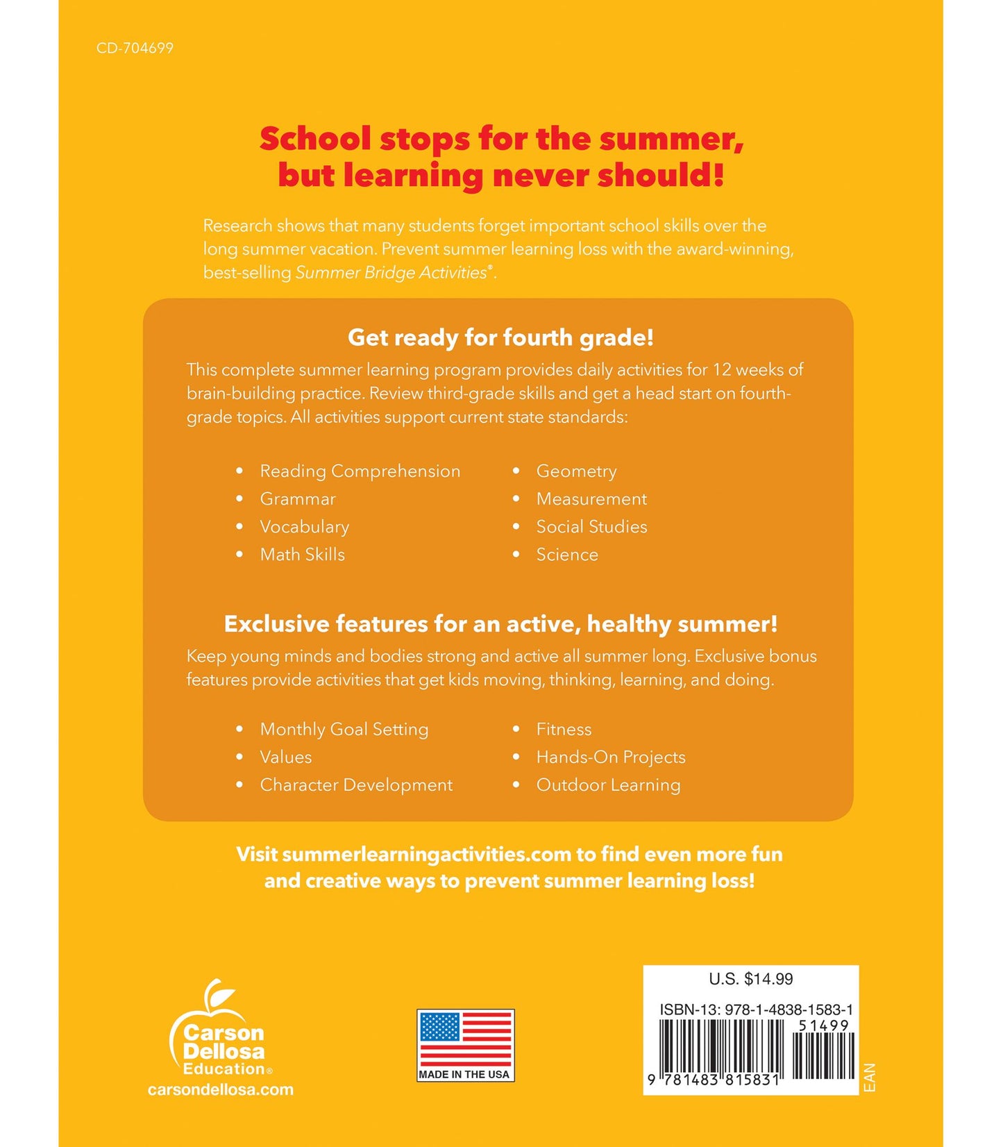 Summer Bridge Activities, Grades 3 - 4: Bridging Grades Third to Fourth