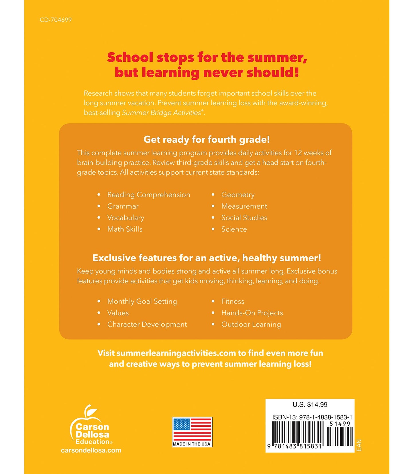 Summer Bridge Activities, Grades 3 - 4: Bridging Grades Third to Fourth