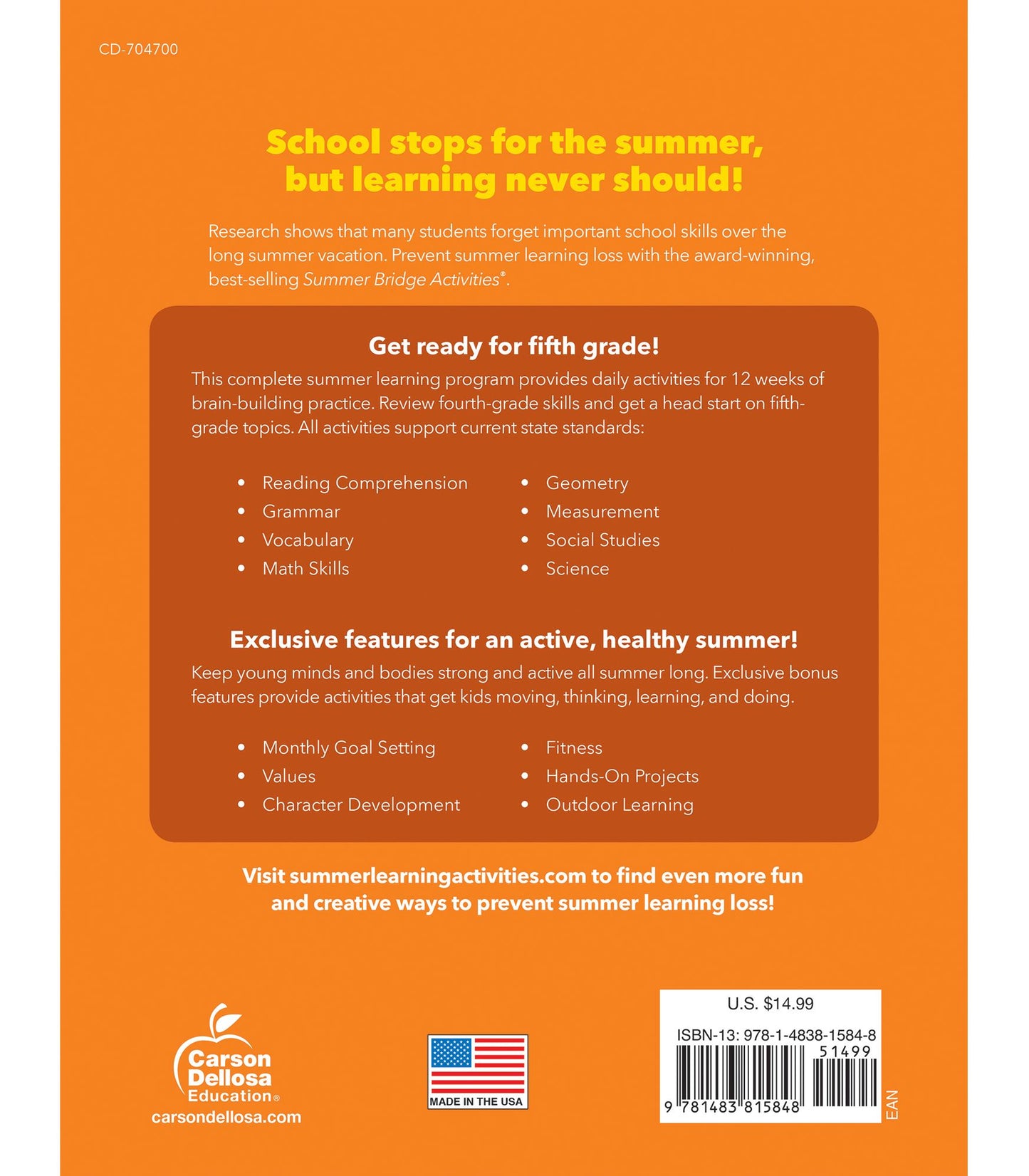 Summer Bridge Activities, Grades 4 - 5: Bridging Grades Fourth to Fifth