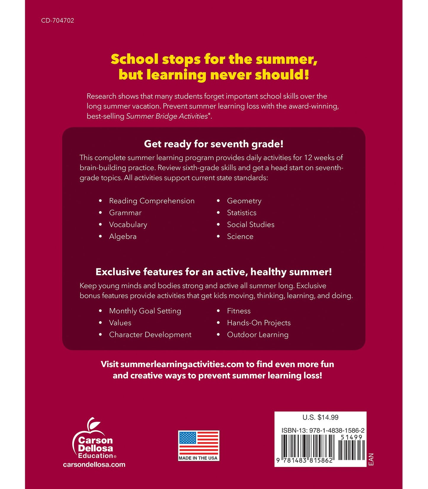 Summer Bridge Activities, Grades 6 - 7: Bridging Grades Sixth to Seventh