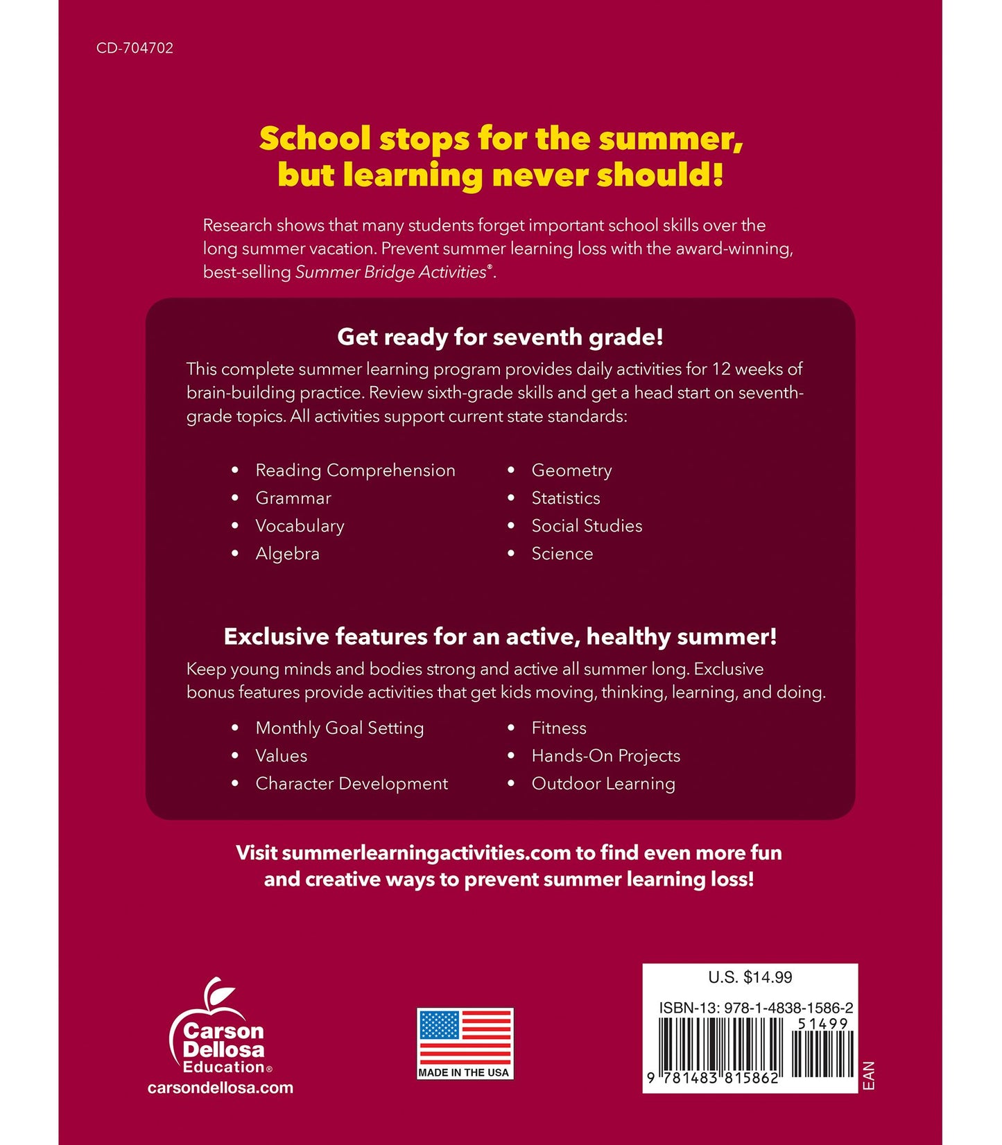 Summer Bridge Activities, Grades 6 - 7: Bridging Grades Sixth to Seventh
