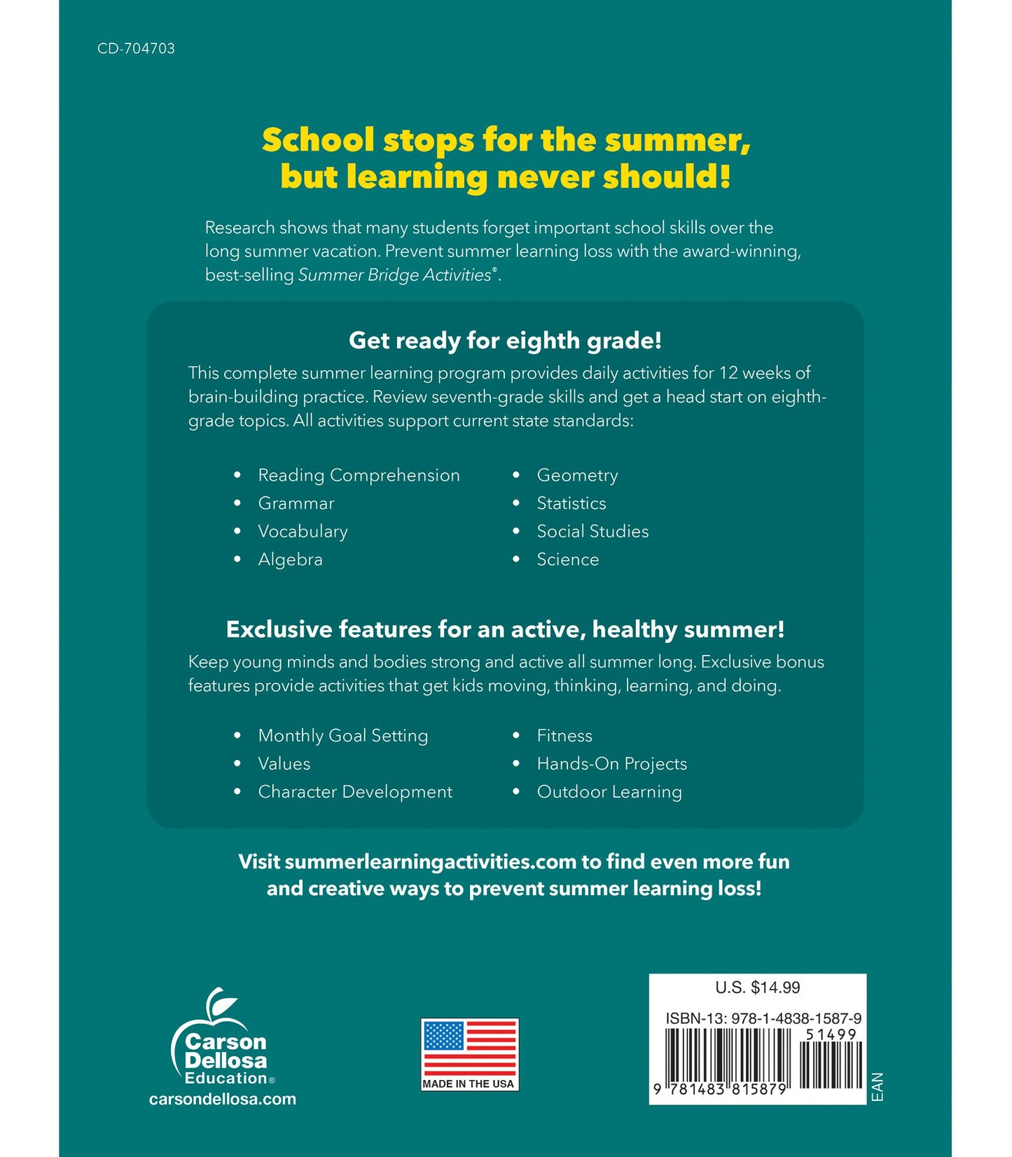 Summer Bridge Activities, Grades 7 - 8: Bridging Grades Seventh to Eighth