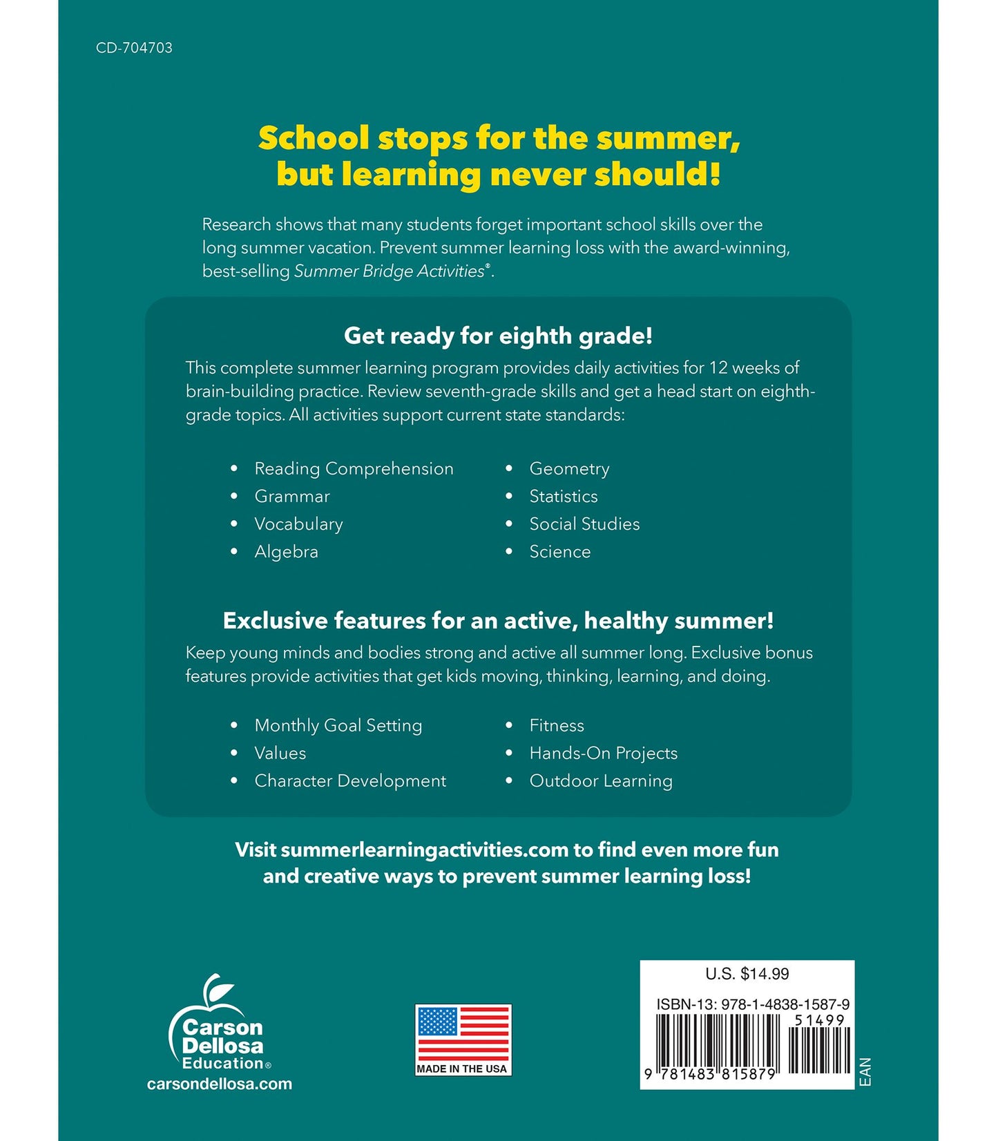 Summer Bridge Activities, Grades 7 - 8: Bridging Grades Seventh to Eighth