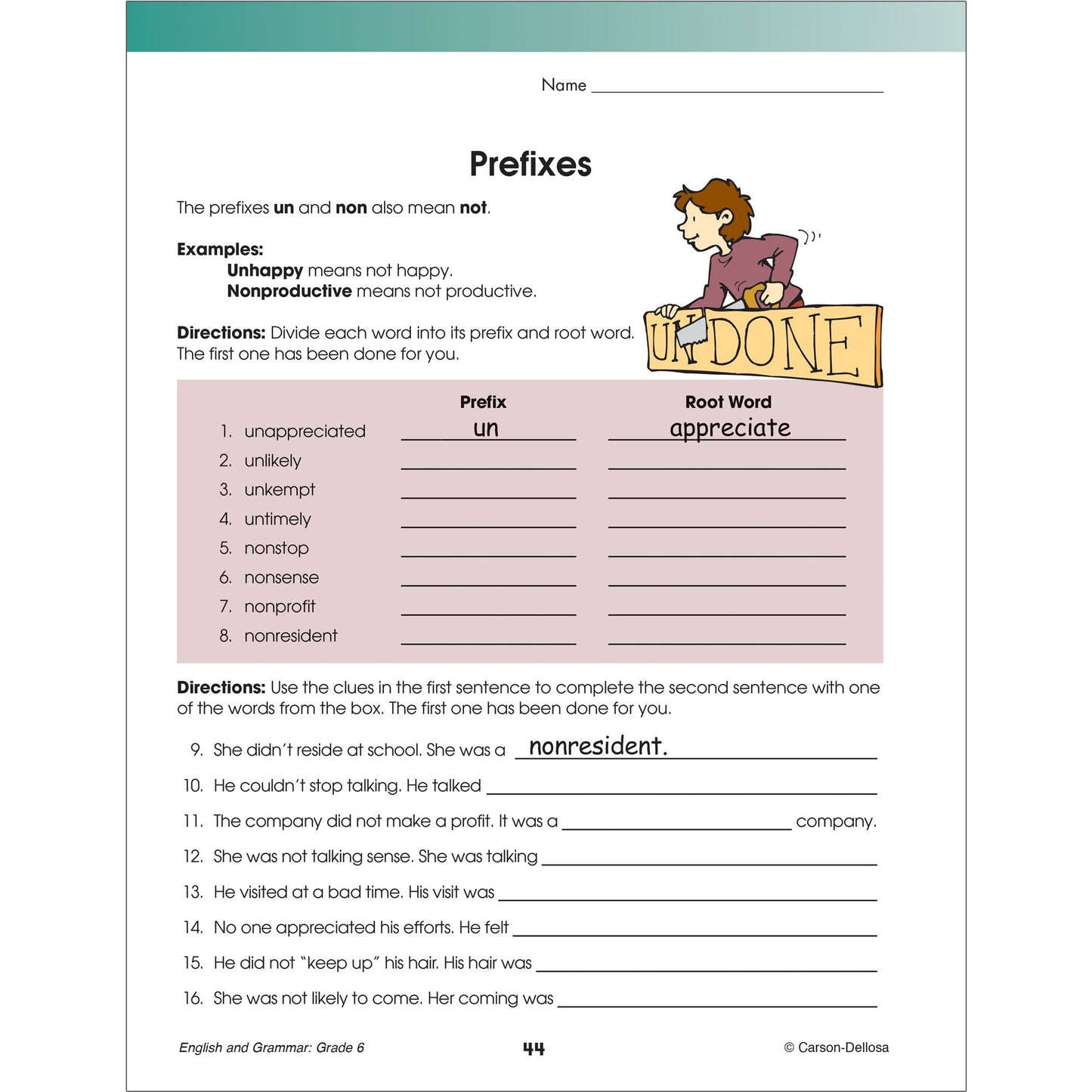 English & Grammar Workbook, Grade 6