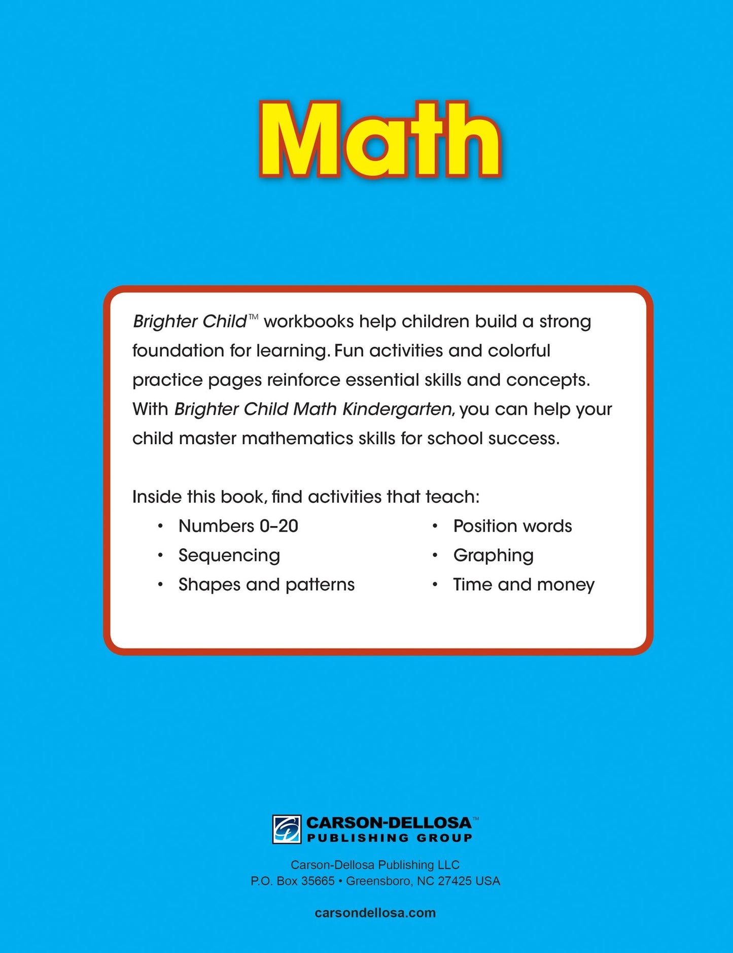 Math Workbook, Grade K