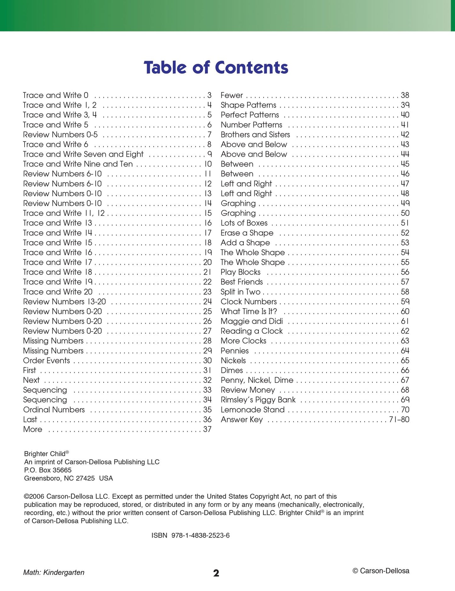 Math Workbook, Grade K