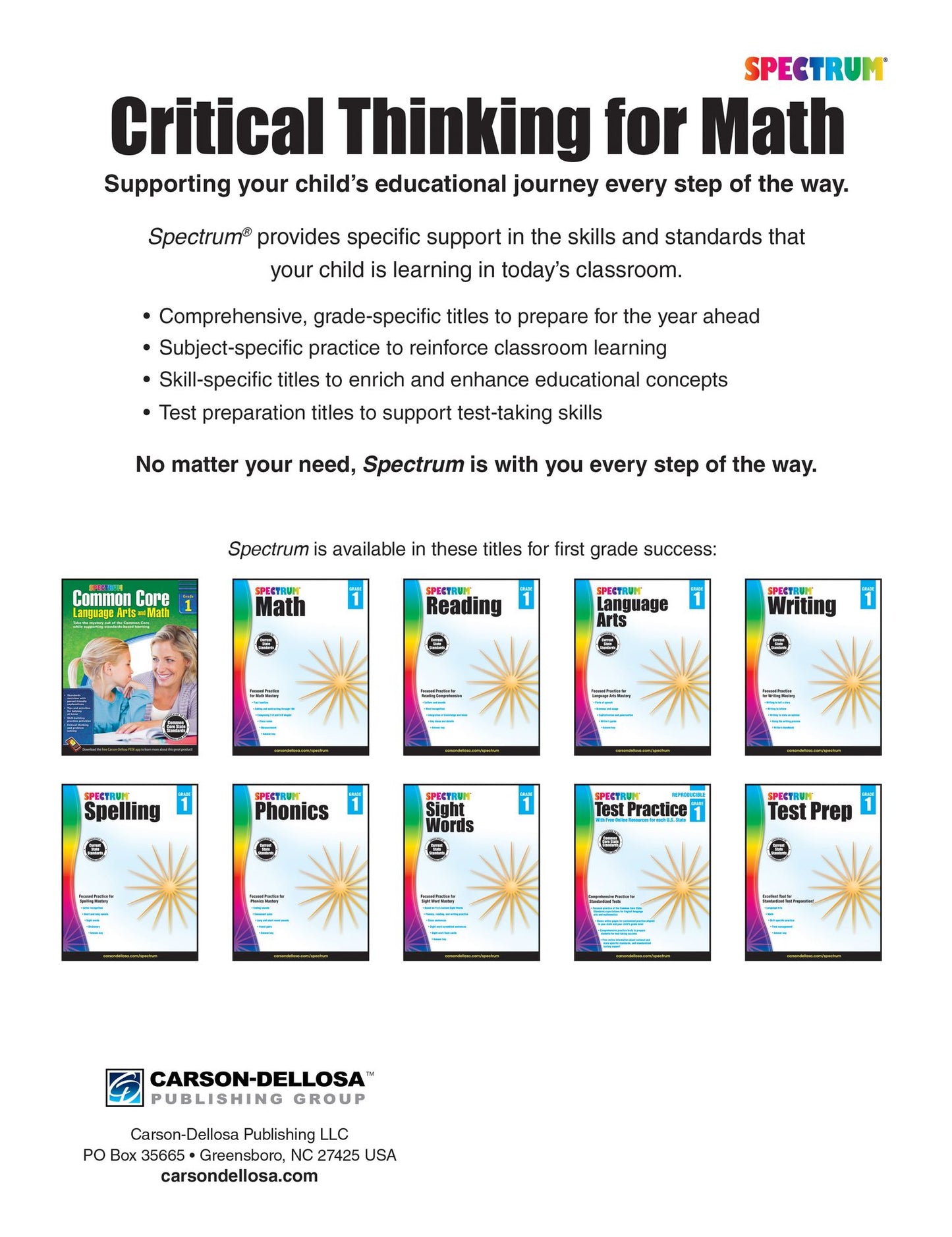 Spectrum Critical Thinking for Math Gr 1