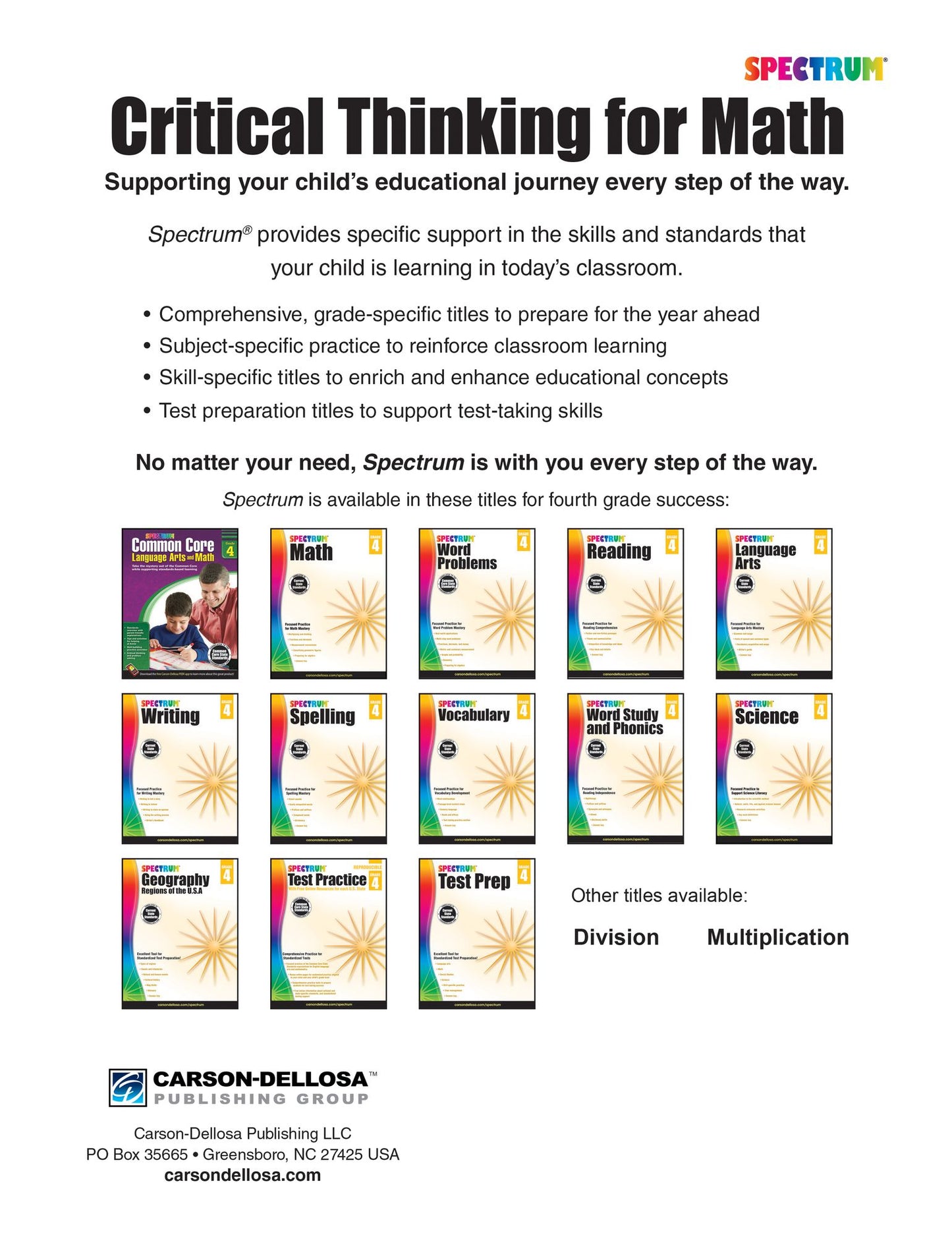 Spectrum Critical Thinking for Math Gr 4