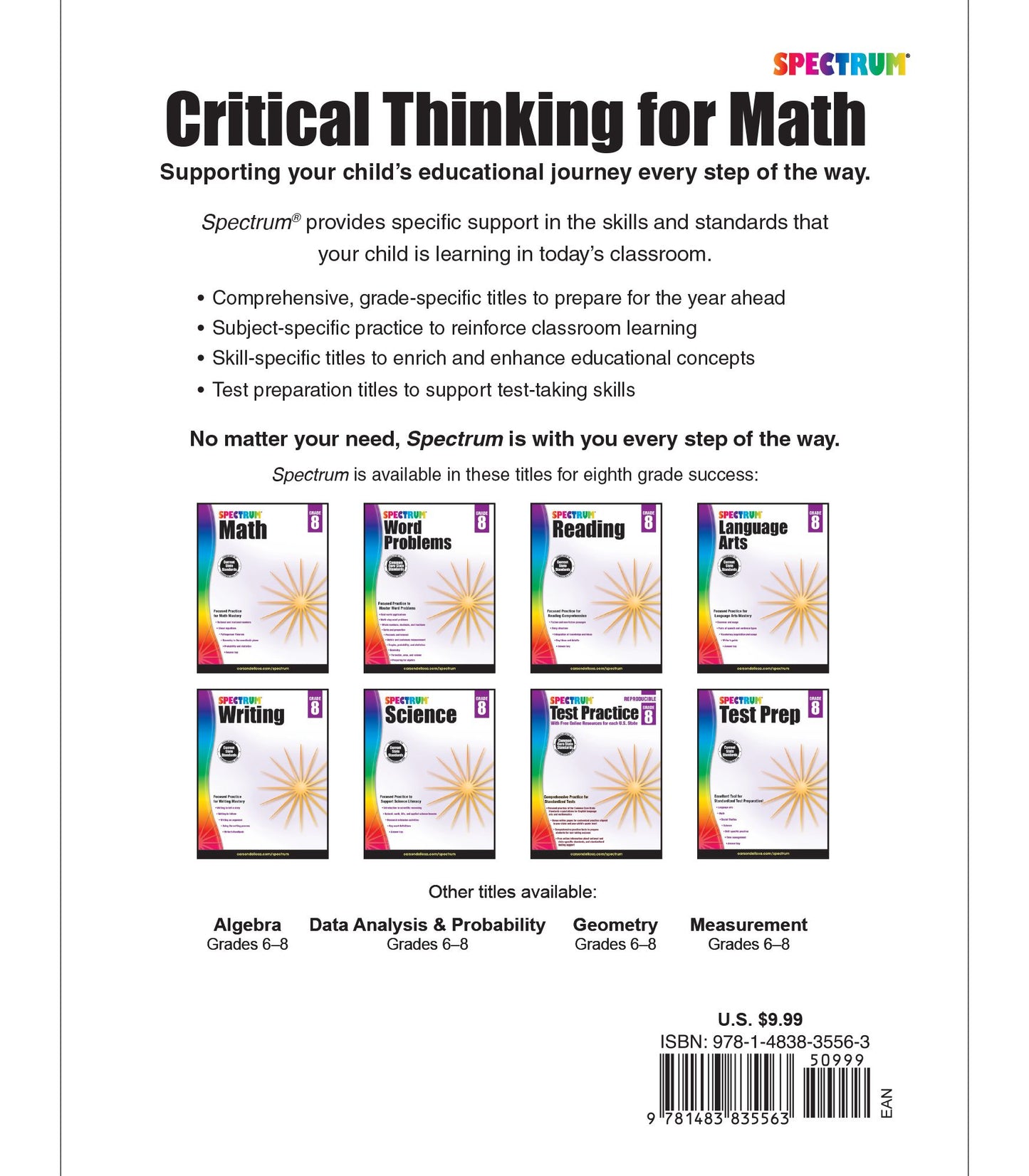 Spectrum Critical Thinking for Math, Grade 8