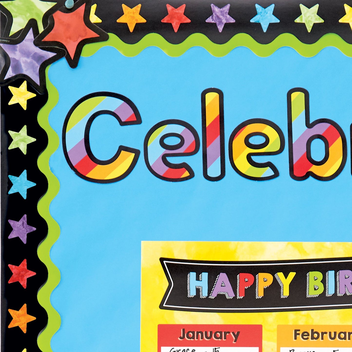 Celebrate Learning Watercolor Stars Scalloped Borders
