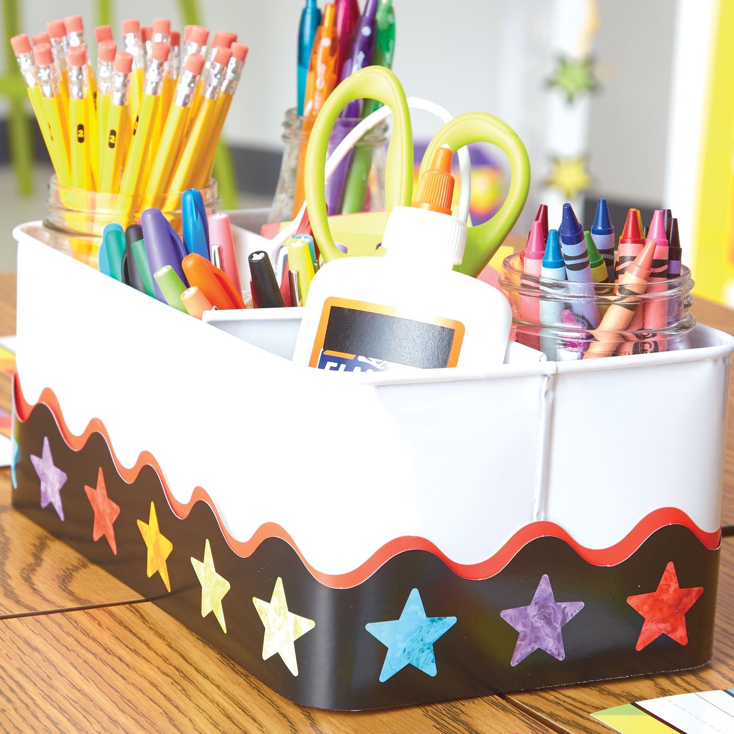 Celebrate Learning Watercolor Stars Scalloped Borders