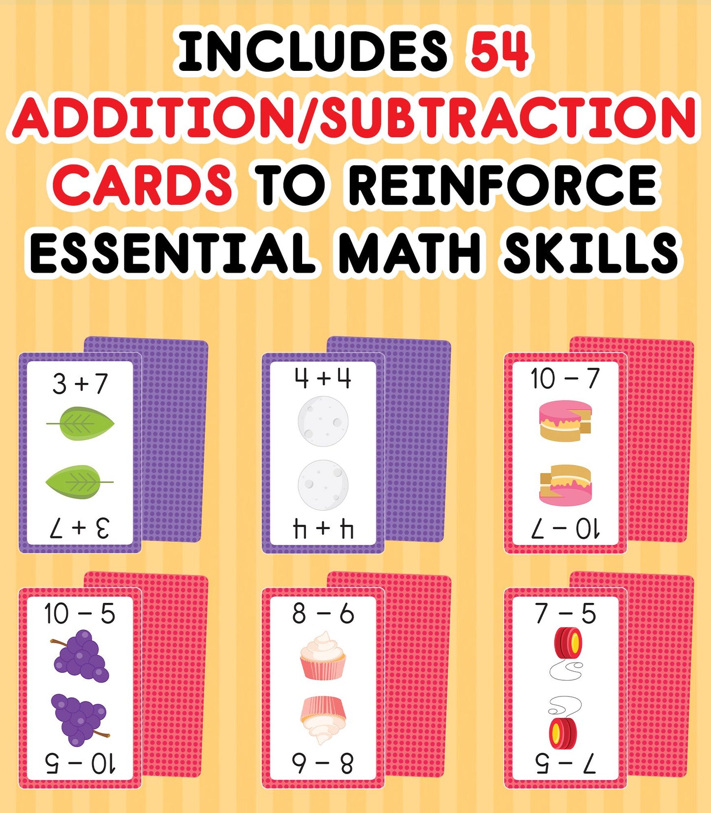 Addition & Subtraction War: 54 Flash Cards