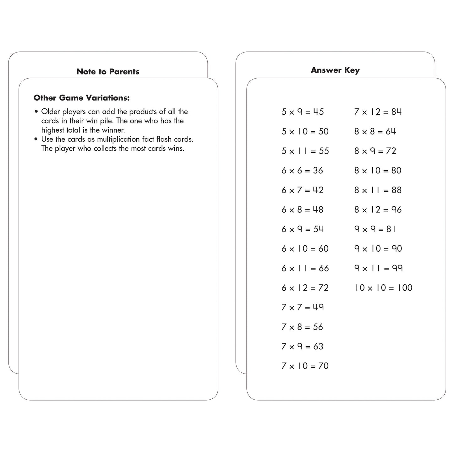 Multiplication War: 54 Flash Cards