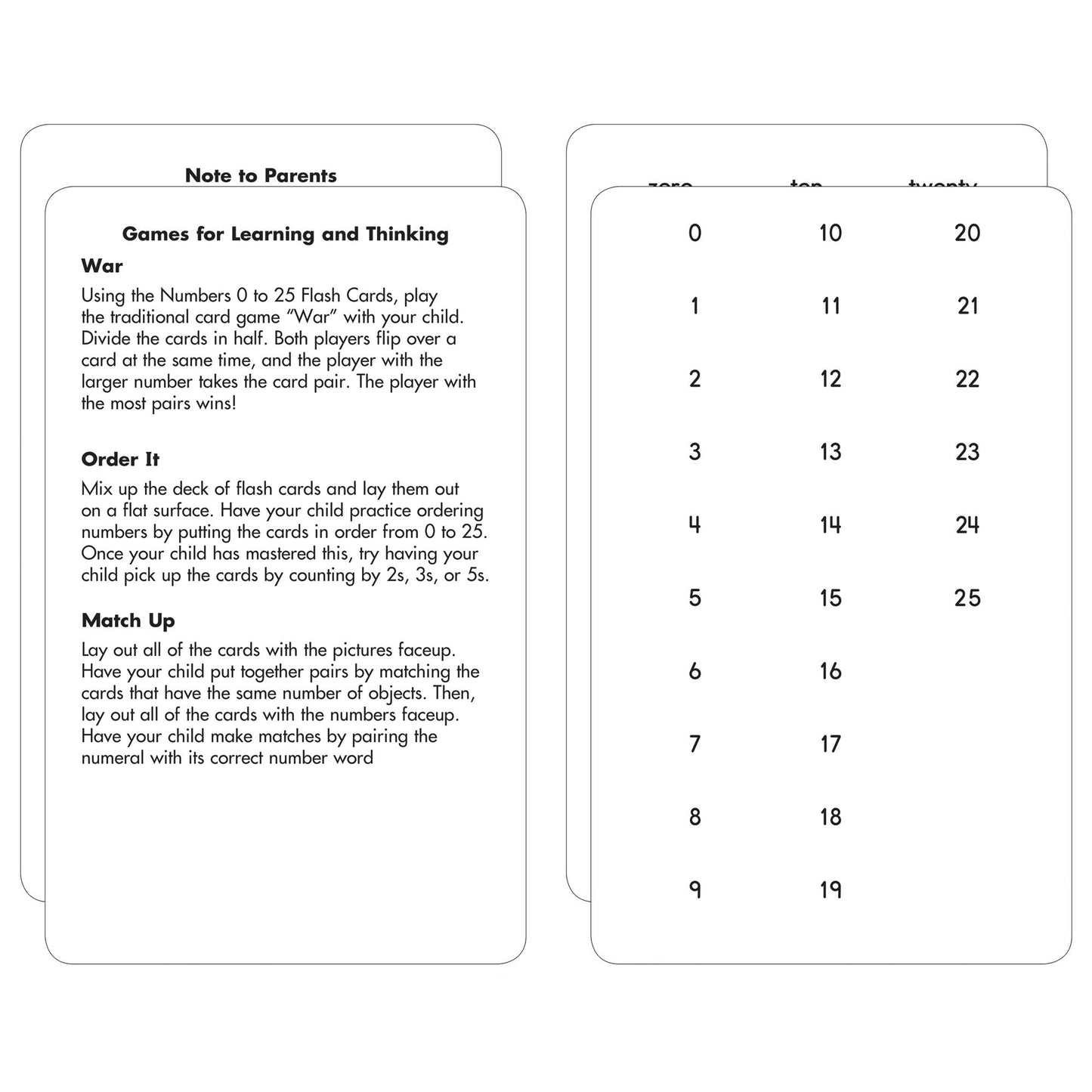 Numbers 0-25: 54 Flash Cards